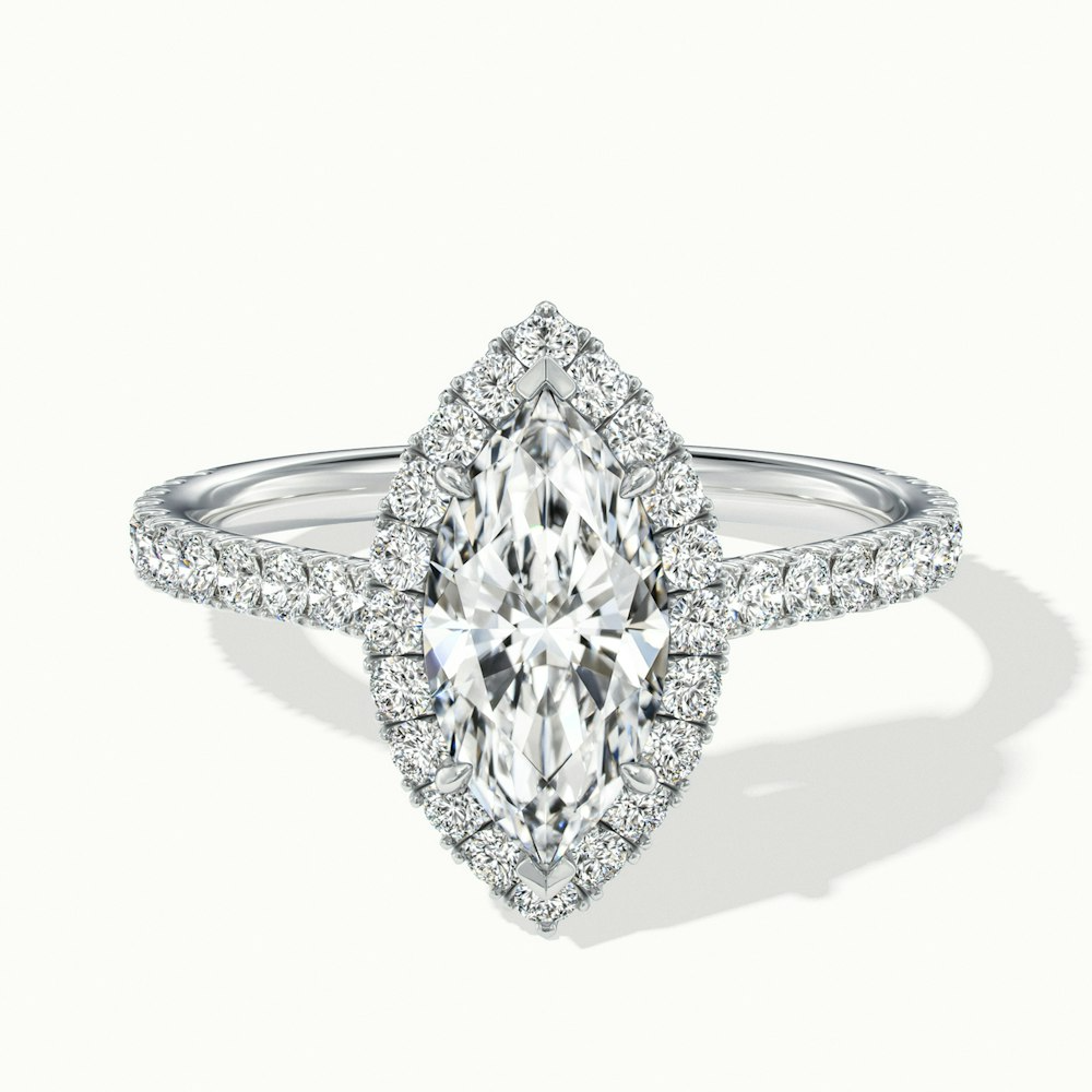 Marissa Marquise Pave Halo Diamond Ring in White Gold and Platinum with Lab-Grown Diamond and Moissanite