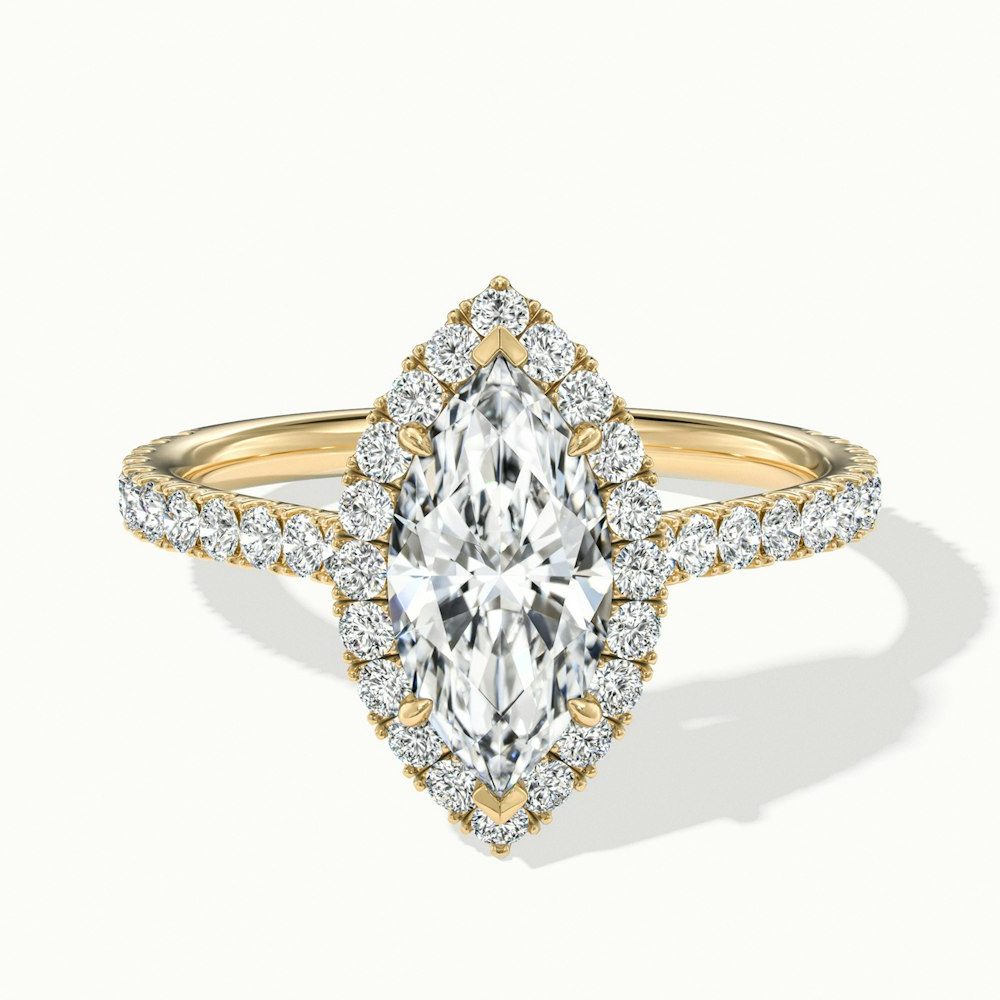 Marissa Marquise Pave Halo Diamond Ring in Yellow Gold, Featuring Lab-Grown Diamond and Moissanite Options