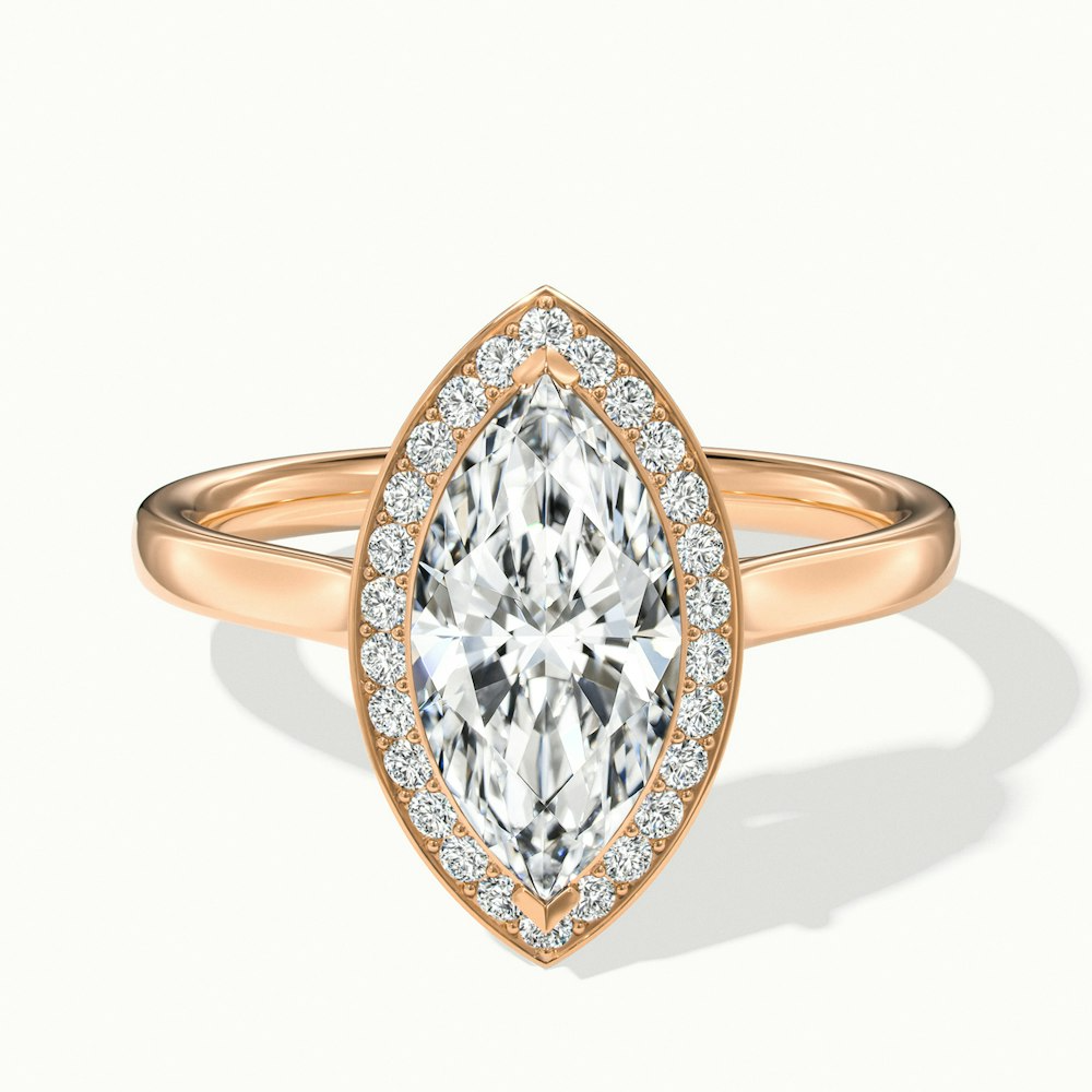 Michelle Marquise Halo Diamond Ring in Rose Gold with Lab Grown Diamond – Elegant Marquise Cut and Halo Design