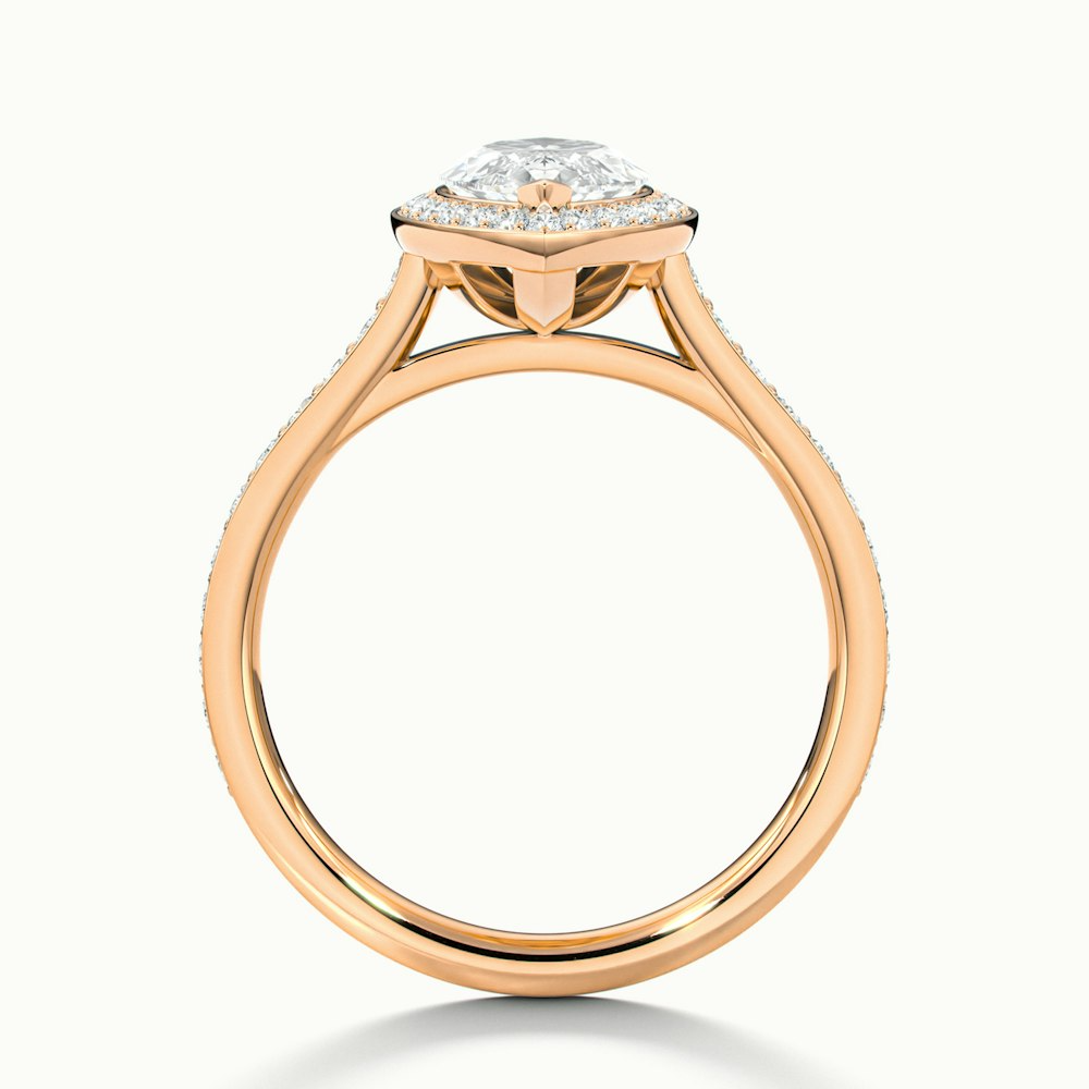 Close-up of Natalie Marquise Halo Channel Set Wedding Ring in rose gold featuring a marquise-shaped center diamond, available in both moissanite and lab-grown diamond