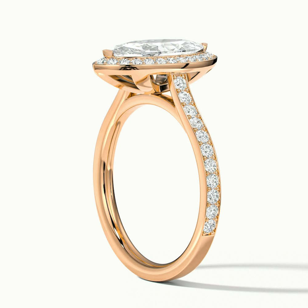 Side view of Natalie Marquise Halo Channel Set Wedding Ring in rose gold, highlighting the stunning channel set diamonds and marquise cut diamond center, available in moissanite and lab-grown diamond