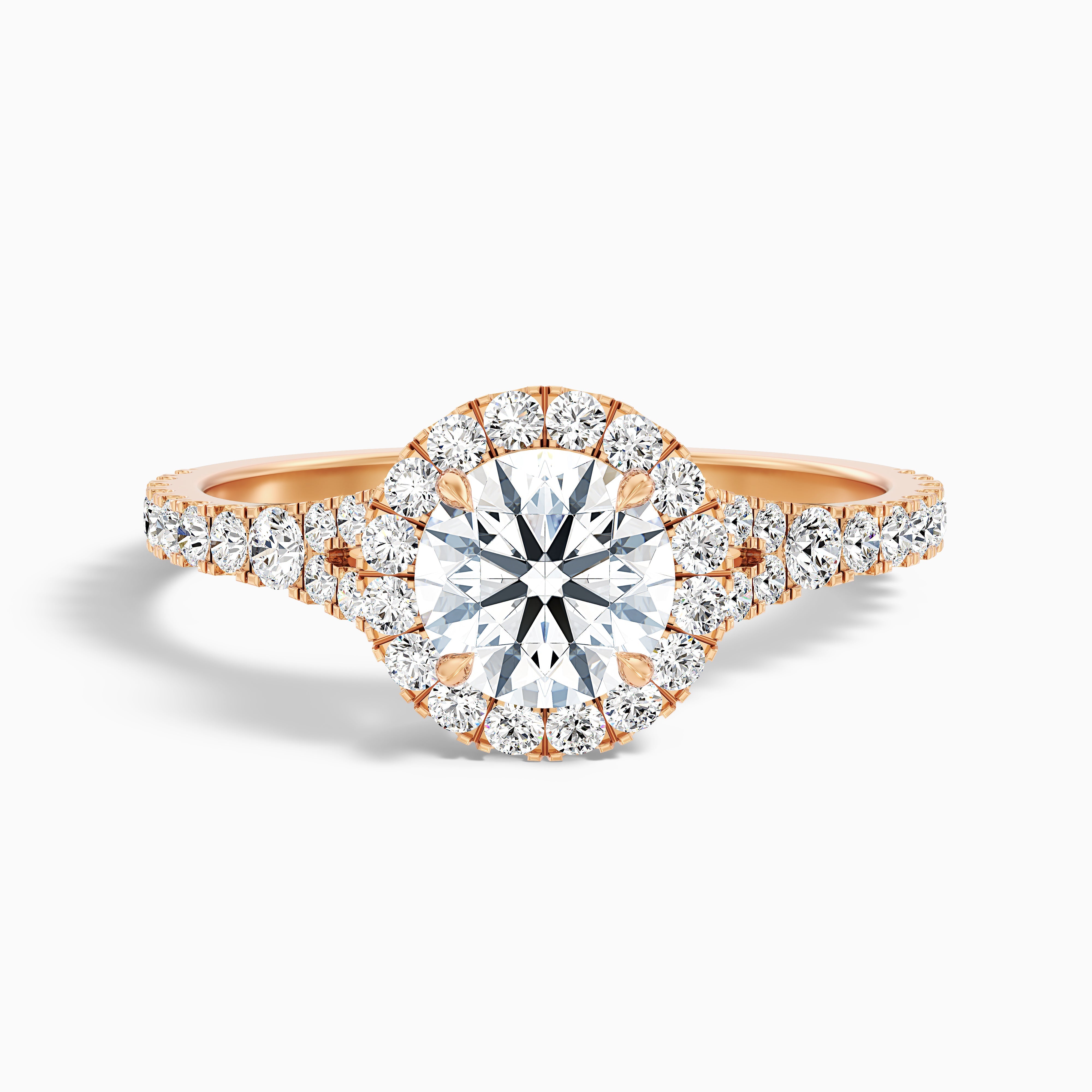 Katerina Round Cut Halo Split Shank Moissanite Ring