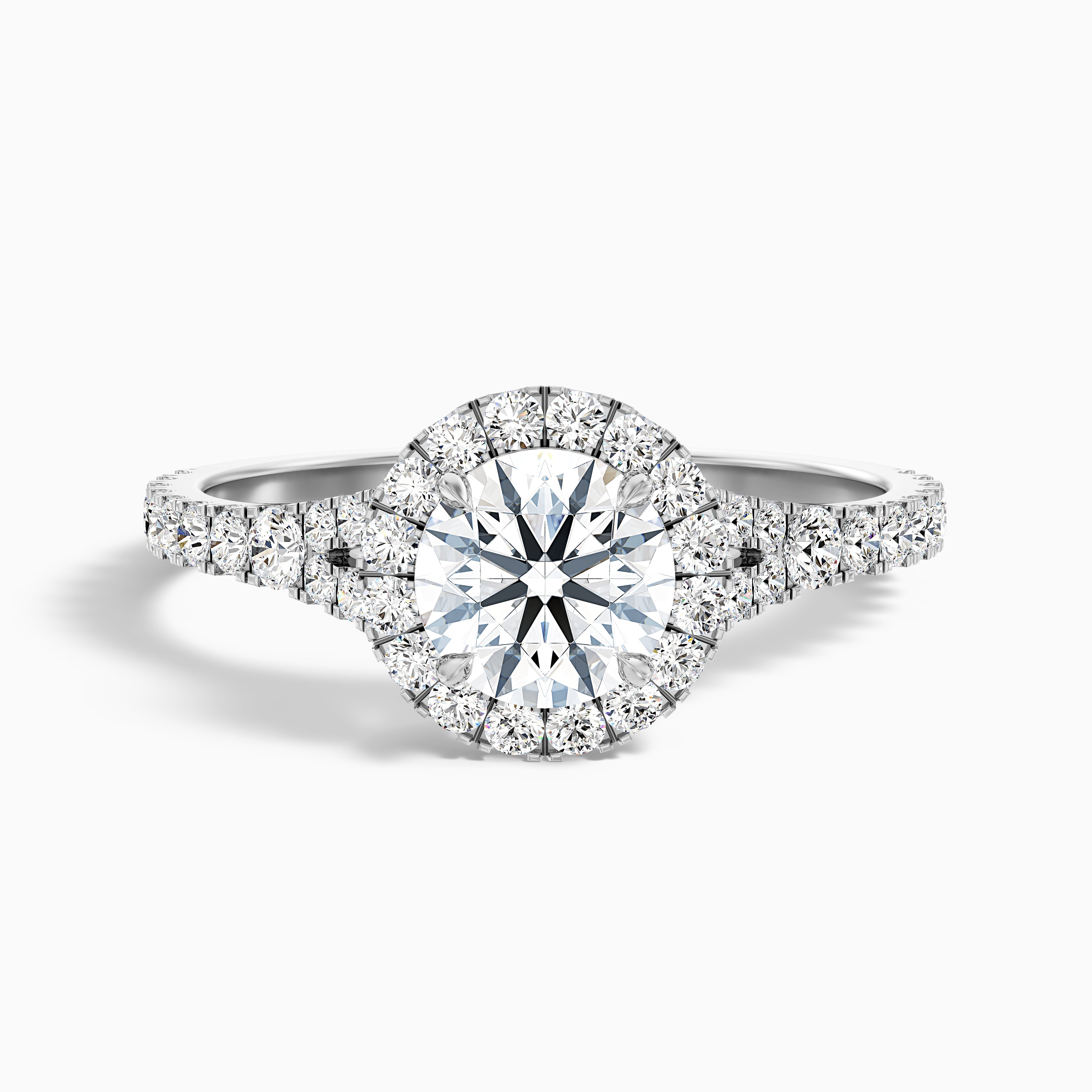 Katerina Round Cut Halo Split Shank Moissanite Ring