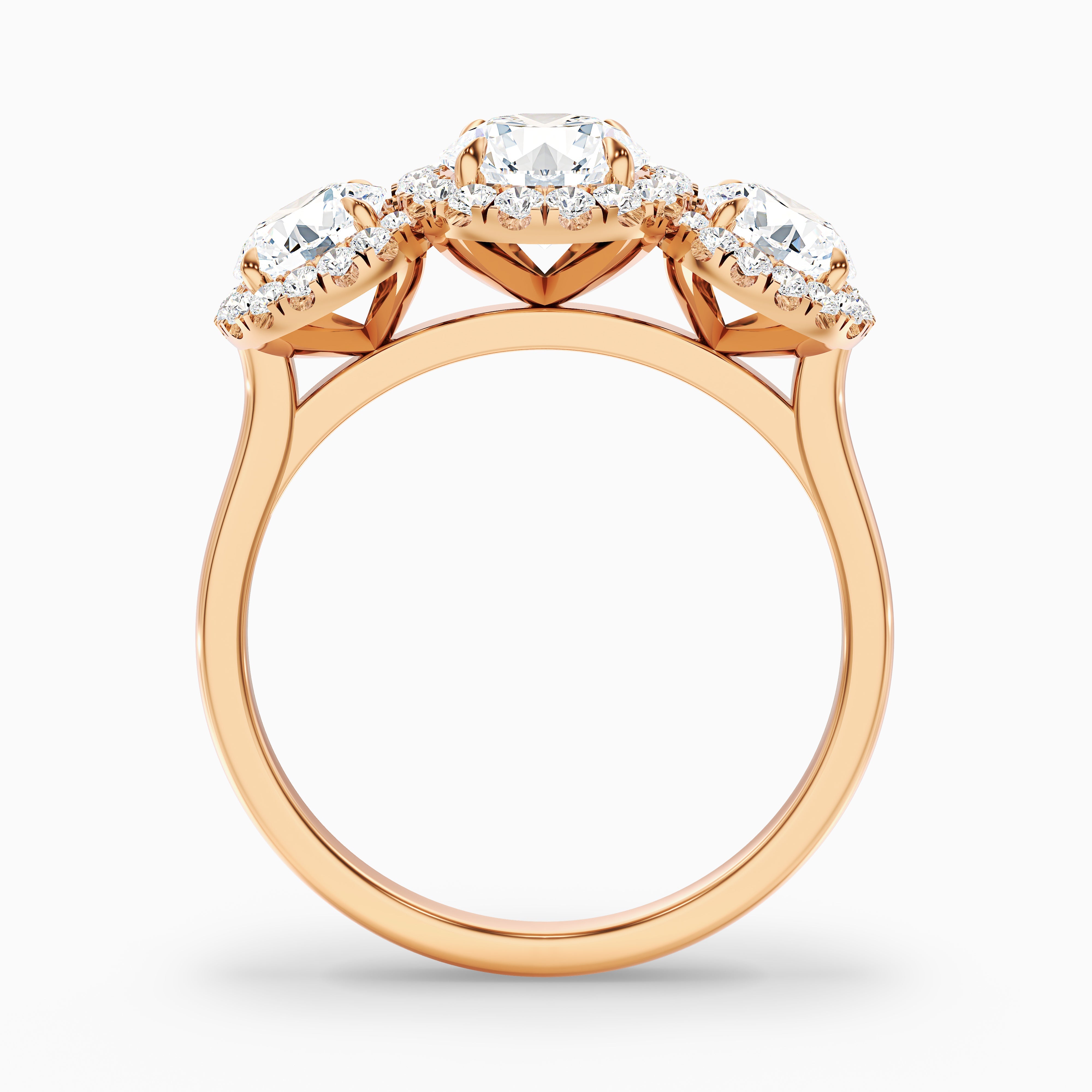 Kelsey Round Three Stone With Halo Moissanite Ring