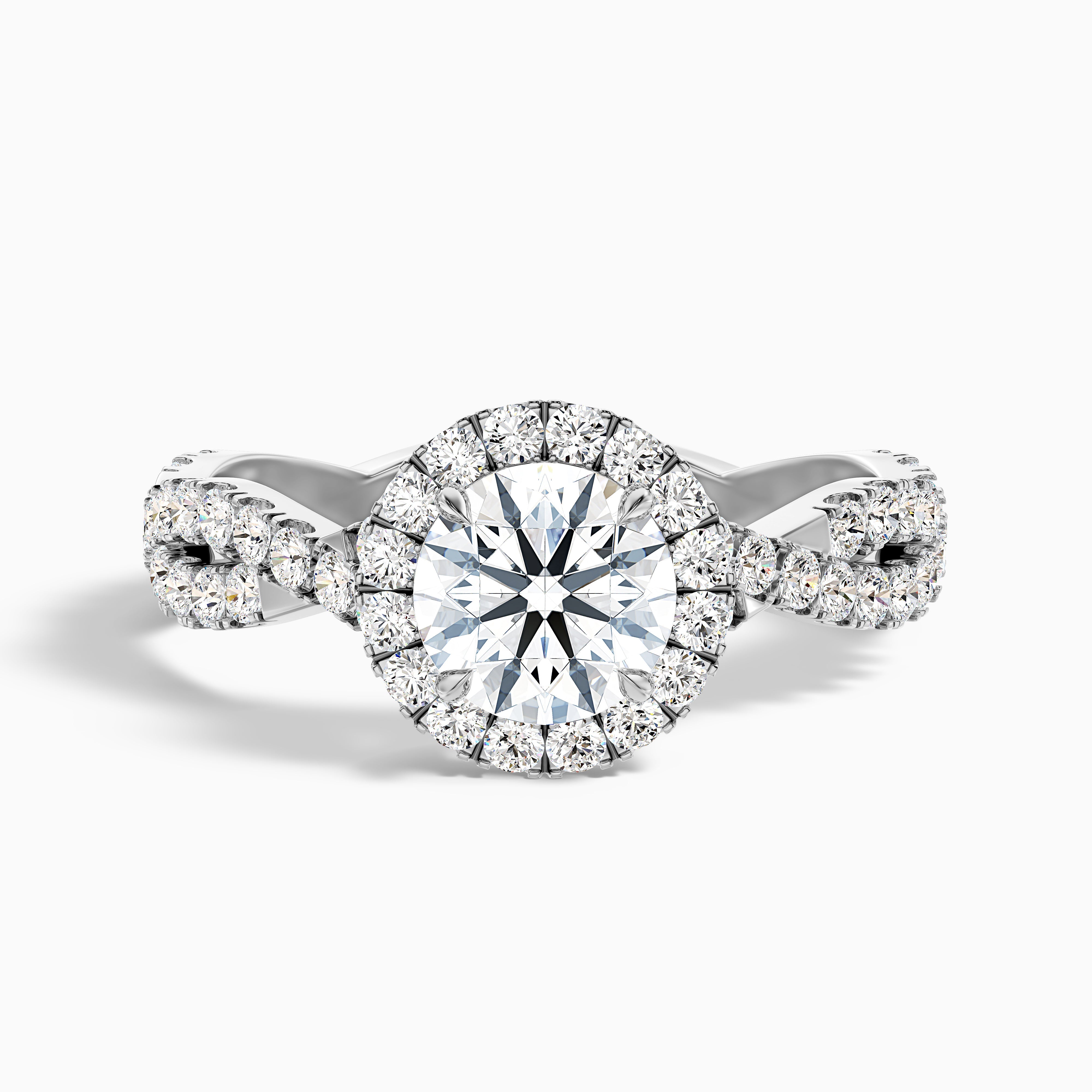 Nicolina Round Unique Halo Twisted Band Moissanite Promise Ring