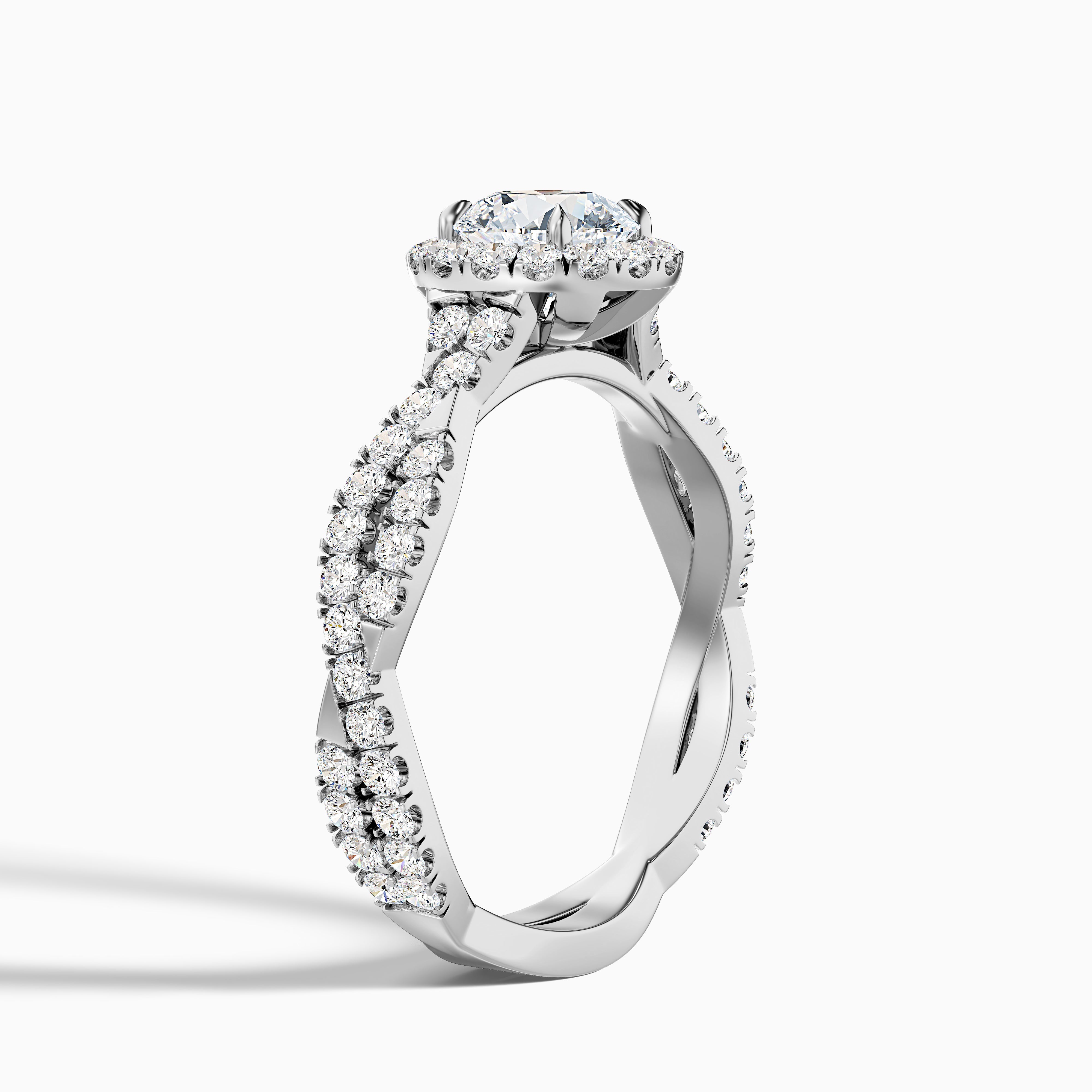 Nicolina Round Unique Halo Twisted Band Moissanite Promise Ring