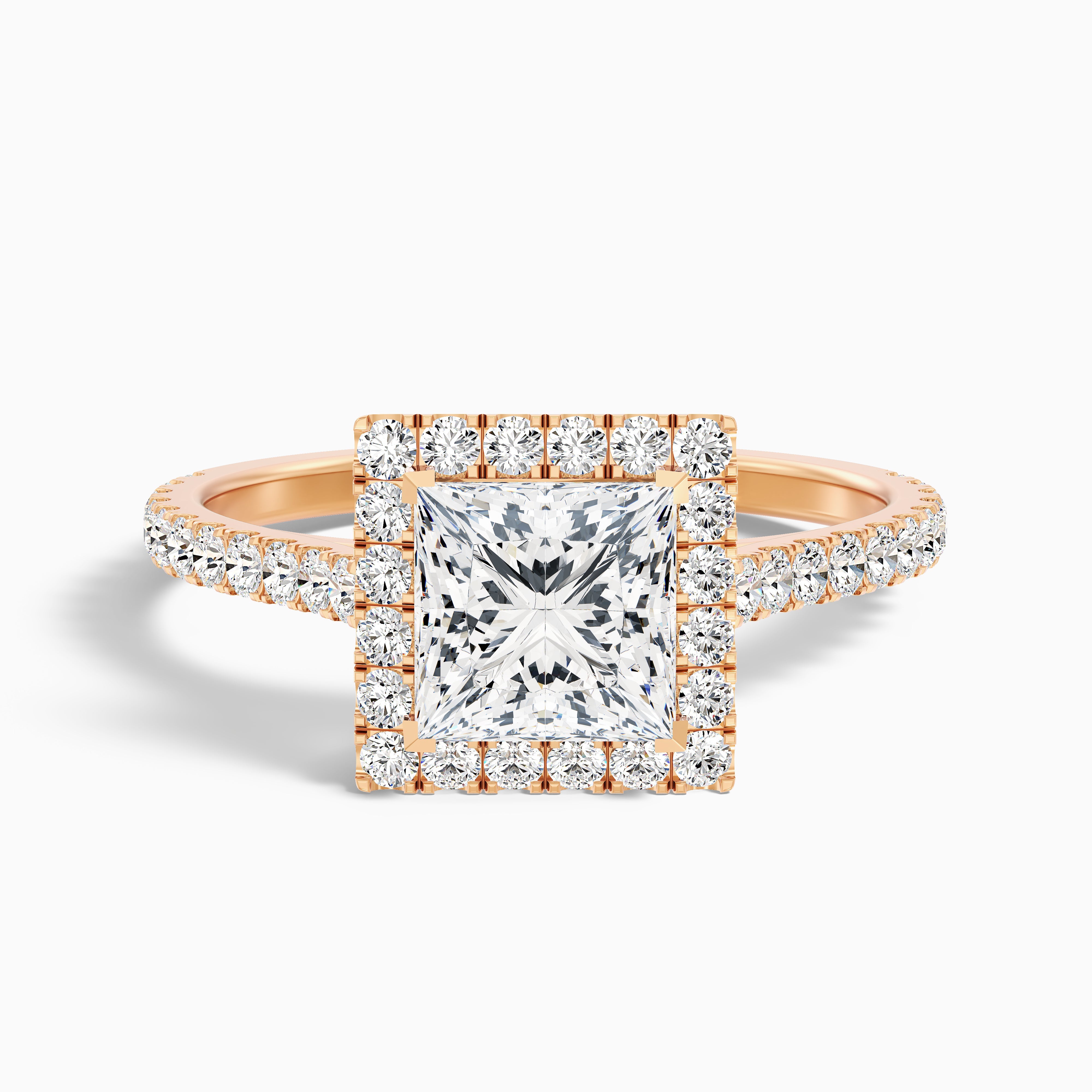 Octavia Princess Pave Halo Moissanite Engagement Ring