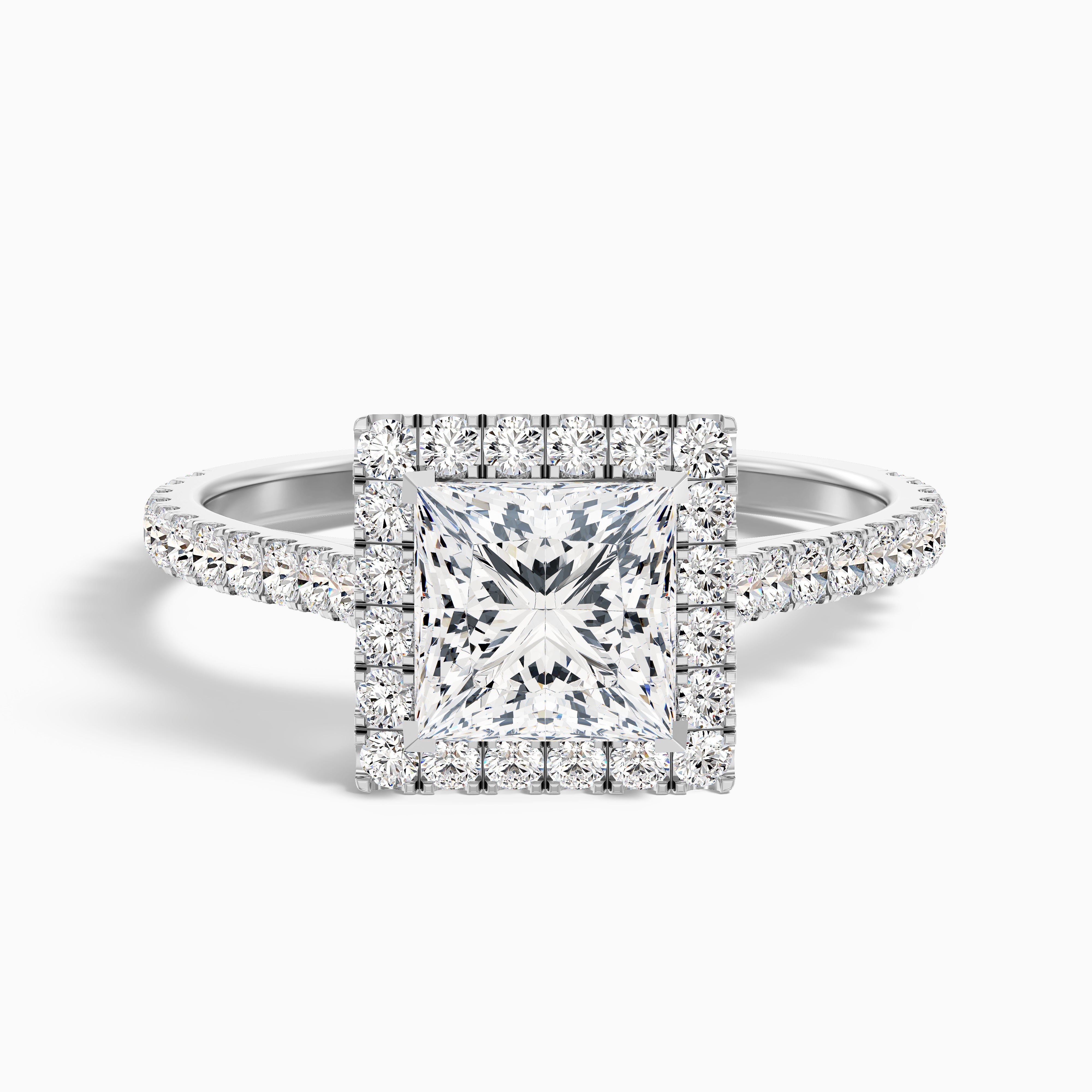 Octavia Princess Pave Halo Moissanite Engagement Ring