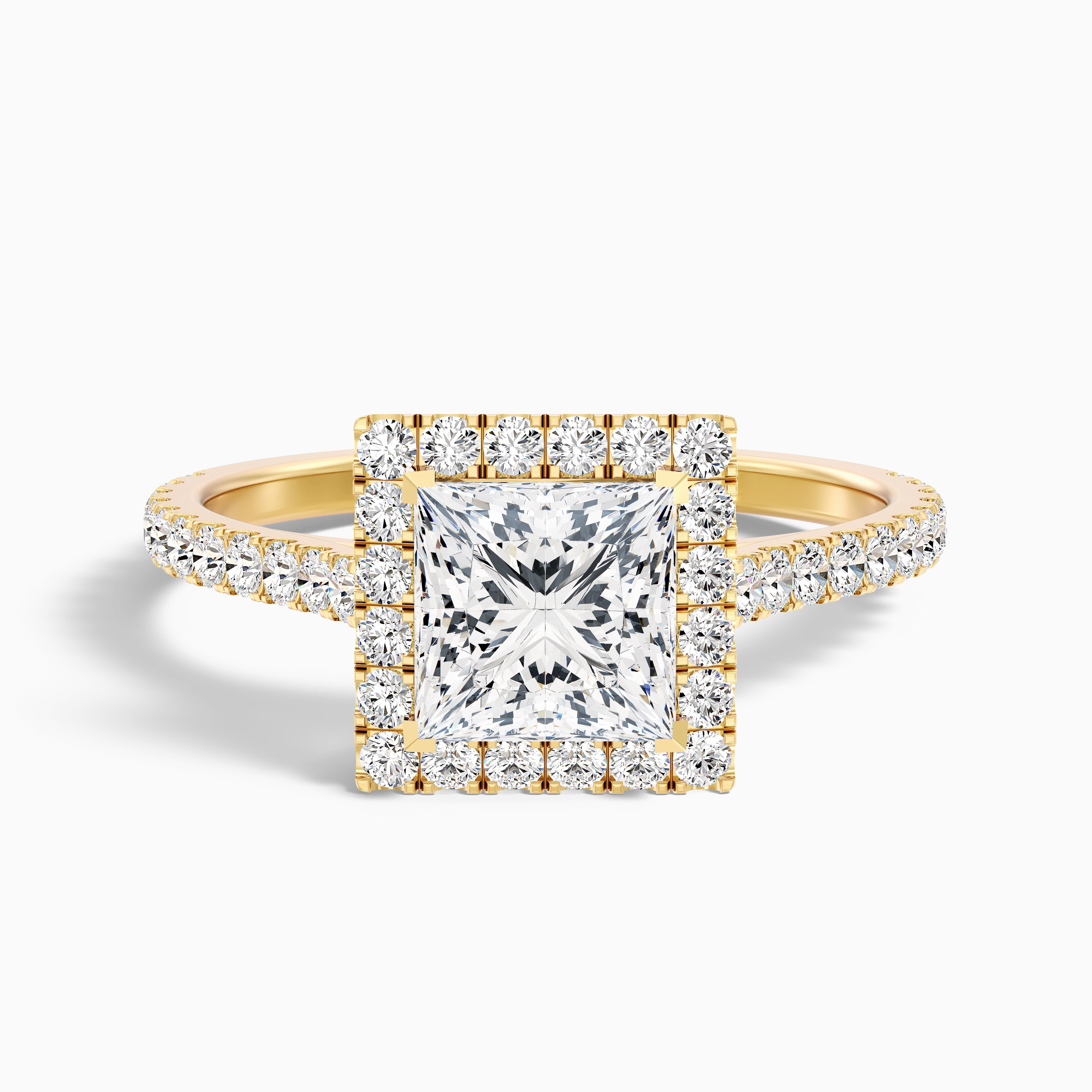 Octavia Princess Pave Halo Moissanite Engagement Ring