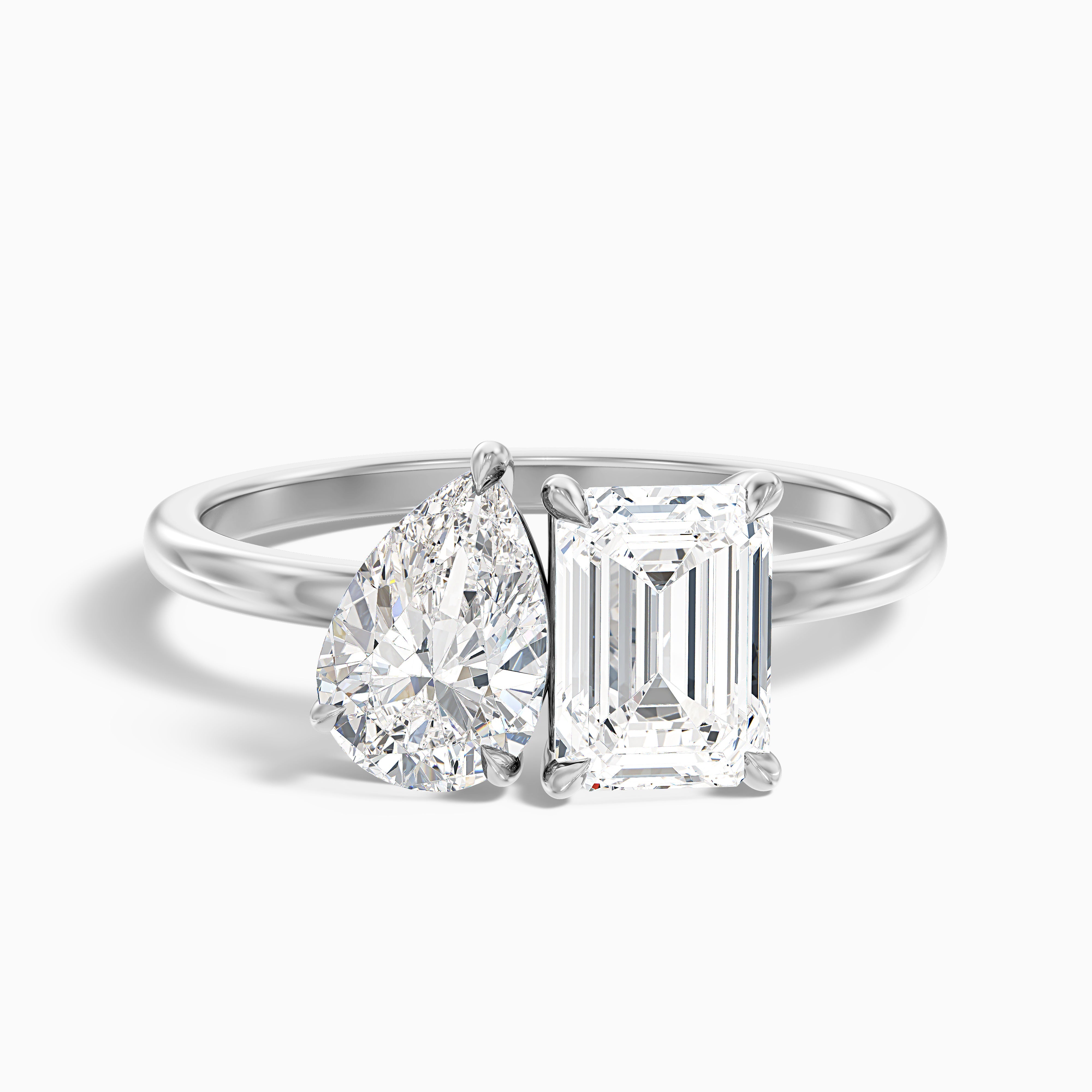 Cecelia Toi Et Moi Lab Grown Diamond Ring With Pear And Emerald Cut Diamonds