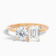 Joanna Toi Et Moi Diamond Ring in Rose Gold with Round and Emerald Cut Diamonds, available in Moissanite and Lab-Grown Diamond options. Perfect for engagement or special occasions