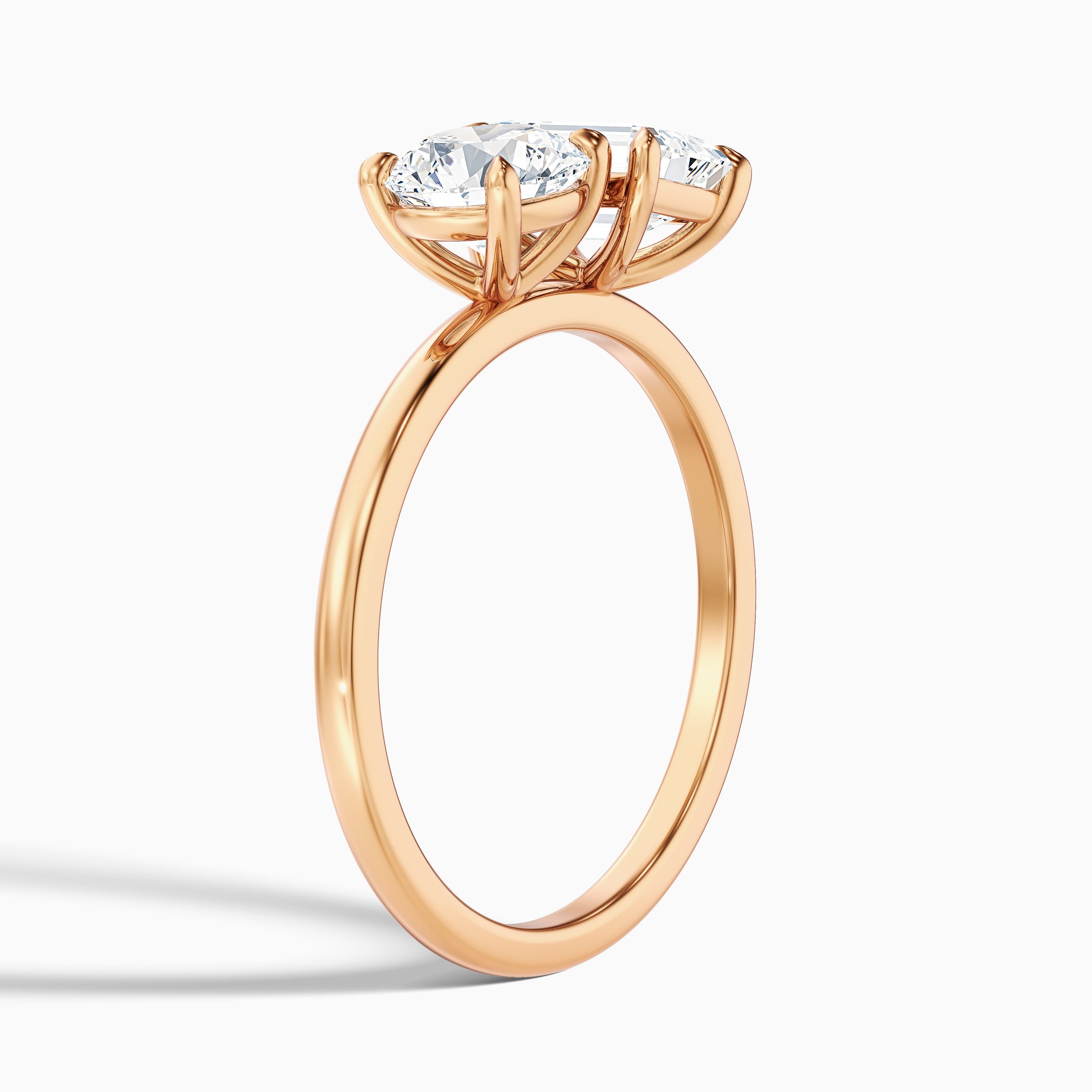 Joanna Toi Et Moi Diamond Ring in Rose Gold, showcasing Round and Emerald Cut Diamonds, available in Moissanite and Lab-Grown Diamond. Stunning choice for a timeless engagement ring