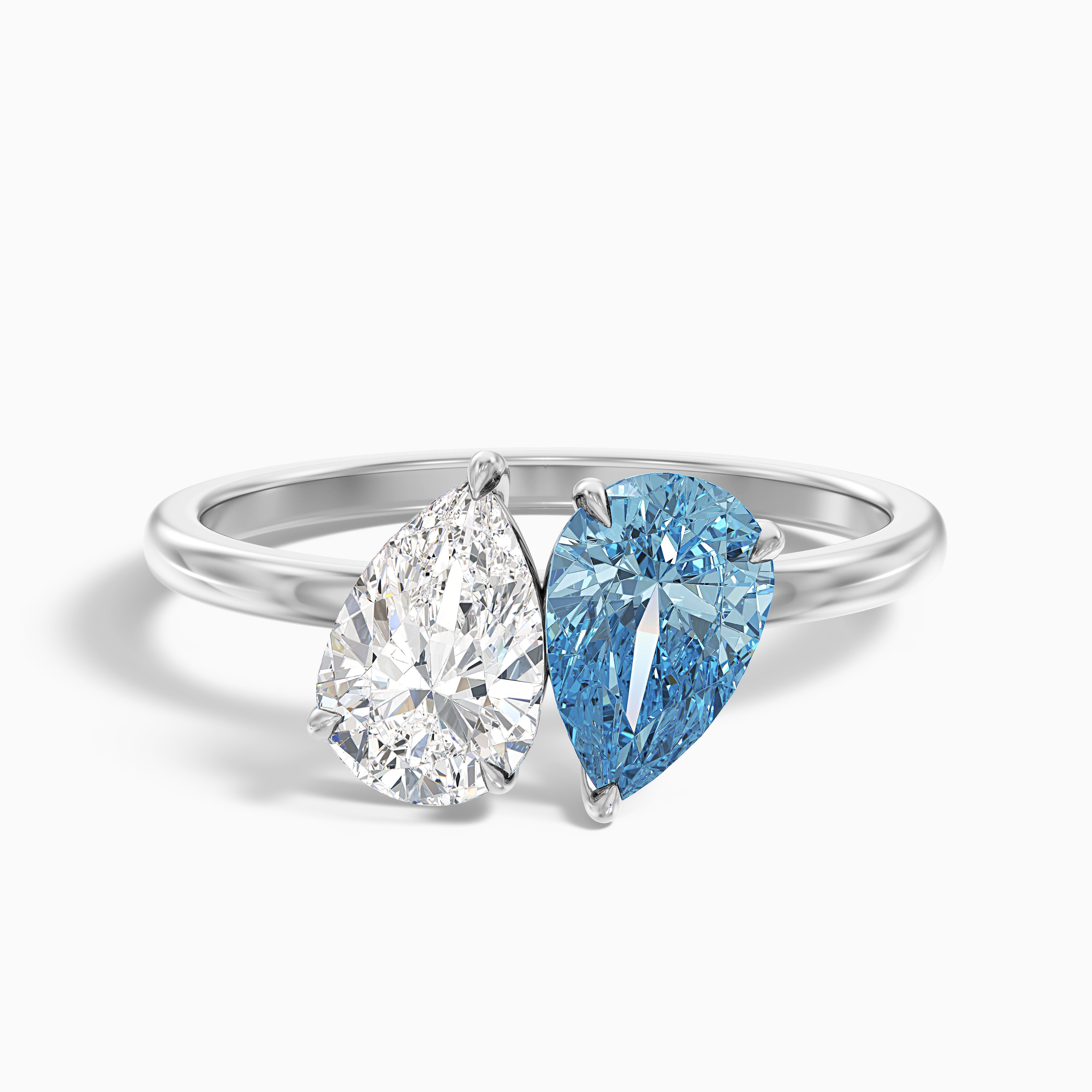 Abigail Toi Et Moi Moissanite Diamond Ring With Pear Shaped Champagne Diamond