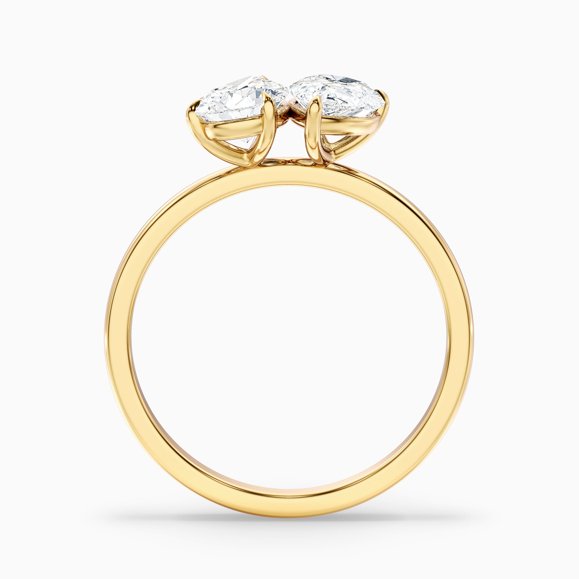 Katrina Toi Et Moi engagement ring with pear diamonds in yellow gold, customizable with both moissanite and lab-grown diamond options, perfect for an elegant engagement