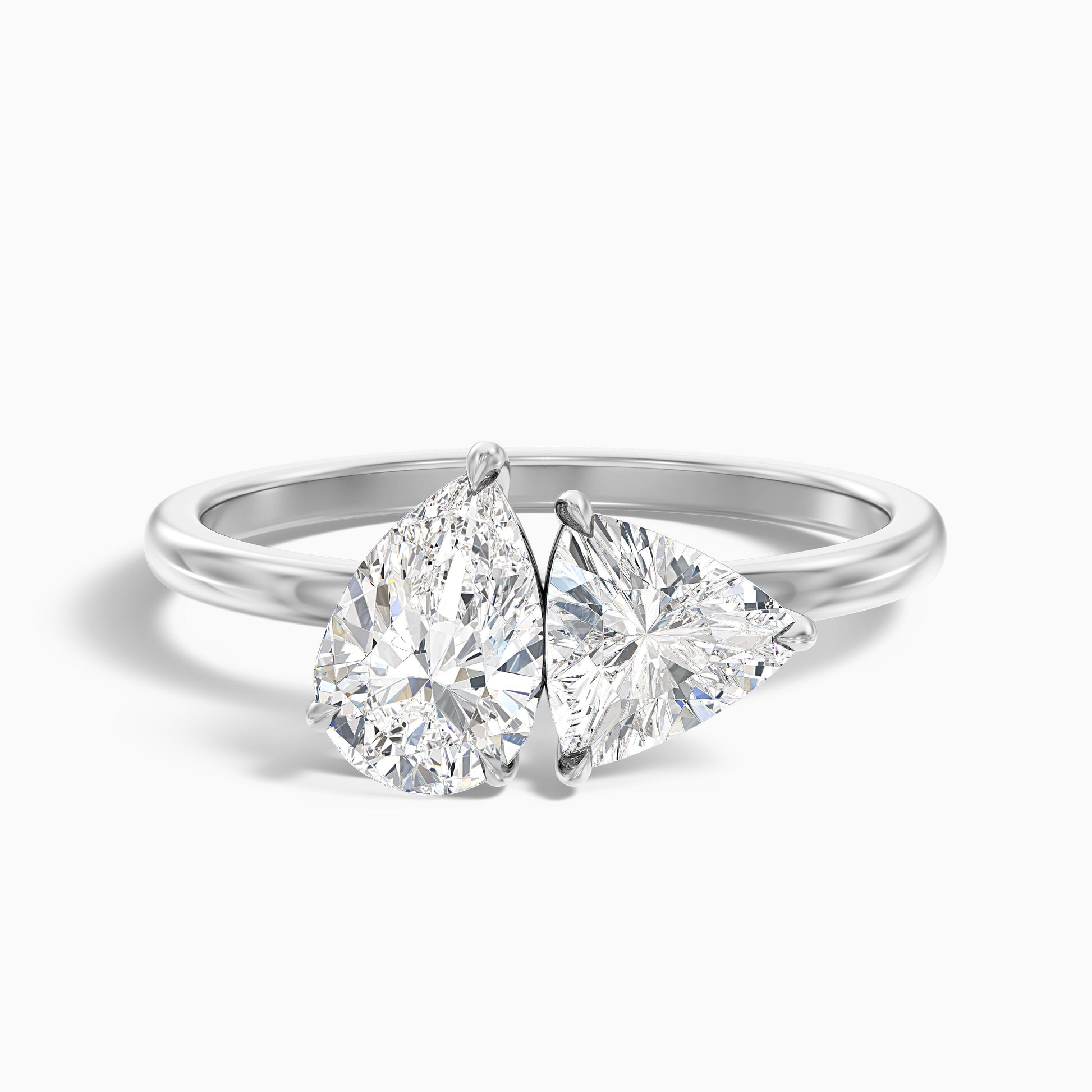 Naomi Toi Et Moi Diamond Ring with Pear and Trillion Cut Diamonds in White Gold and Platinum, available in Moissanite and Lab-Grown Diamonds