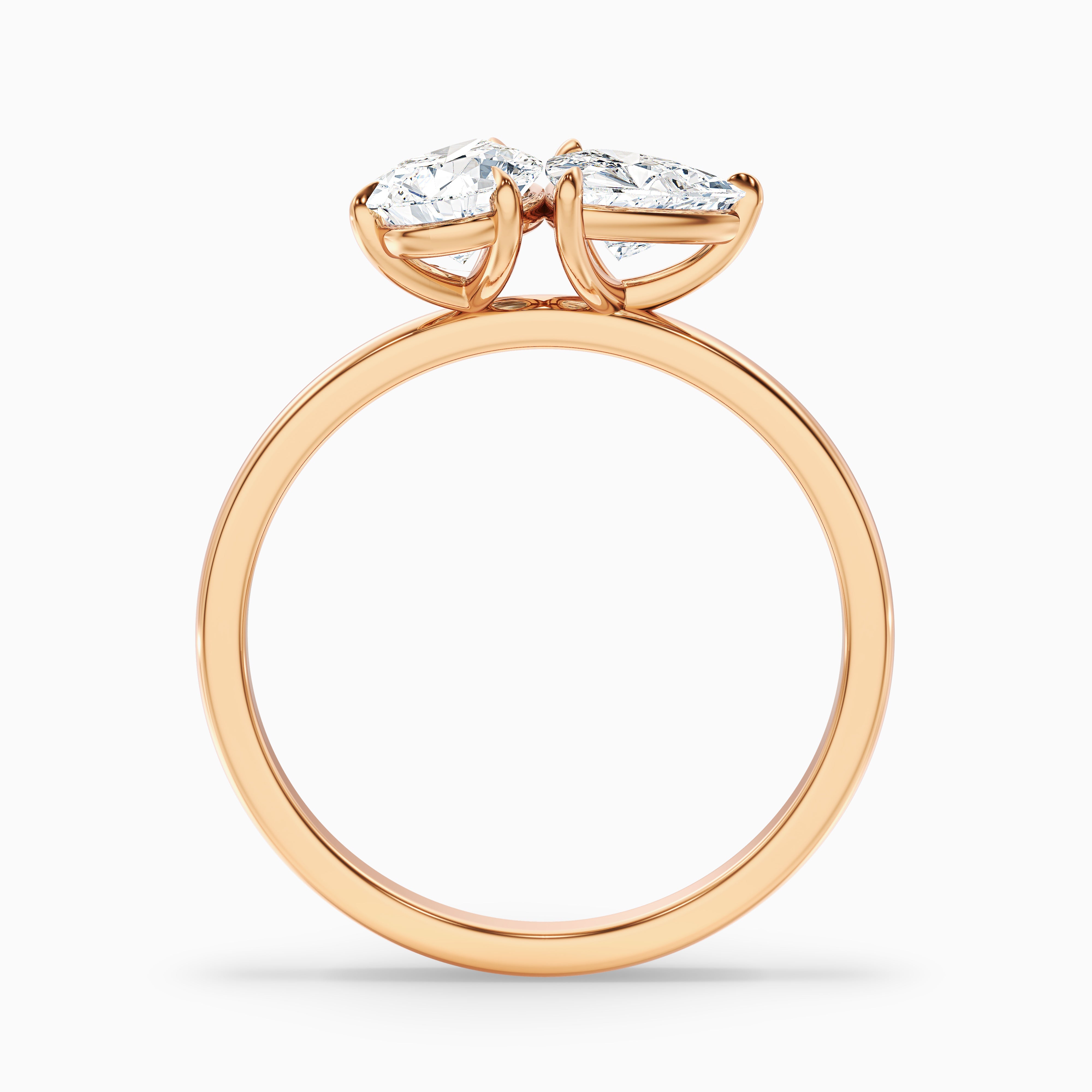 Elegant Naomi Toi Et Moi Diamond Ring with Pear and Trillion Cut Diamonds in Rose Gold, featuring Moissanite and Lab-Grown Diamonds