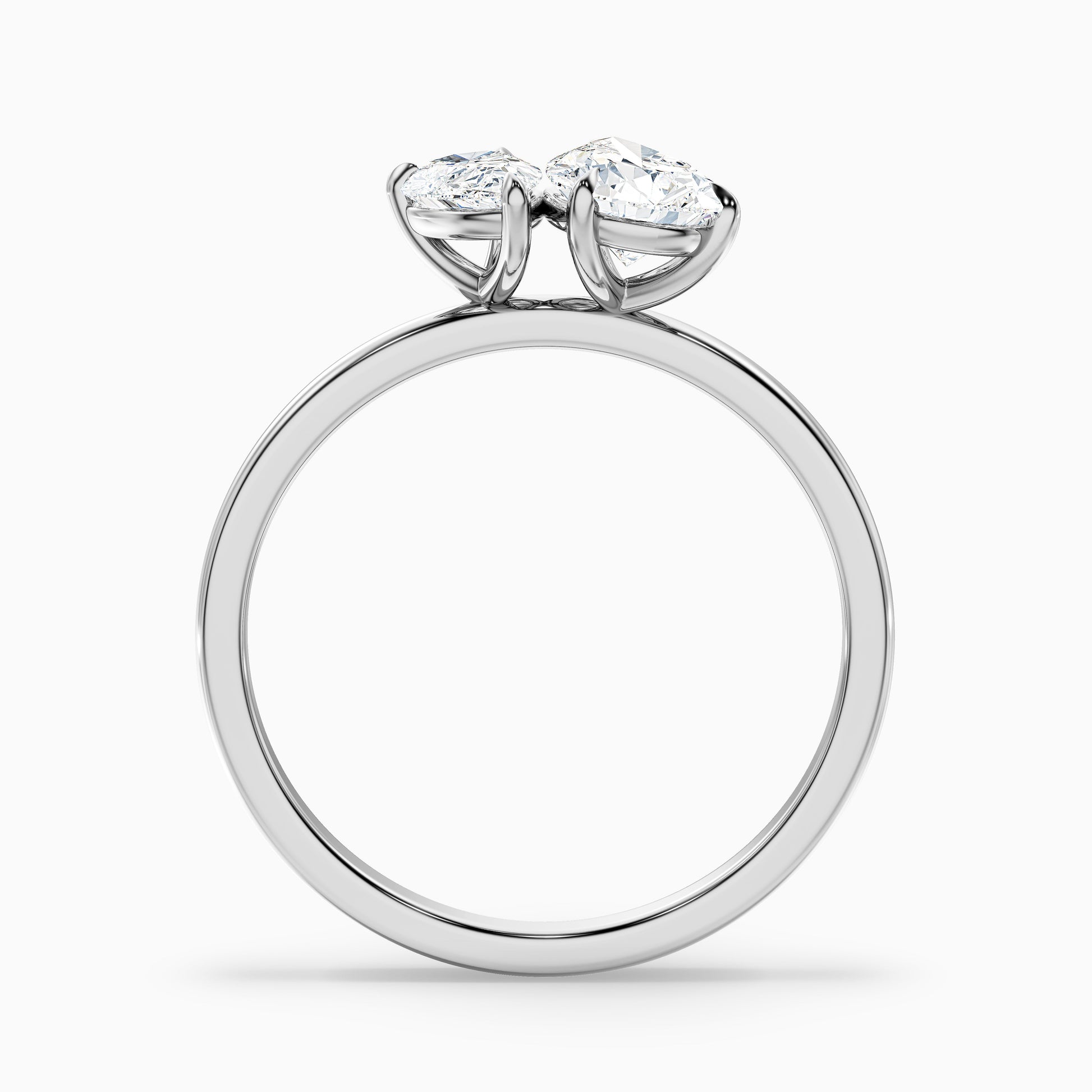 Detailed view of Rosalyn Toi Et Moi Engagement Ring with pear diamonds in white gold and platinum, offered in moissanite and lab-grown diamond