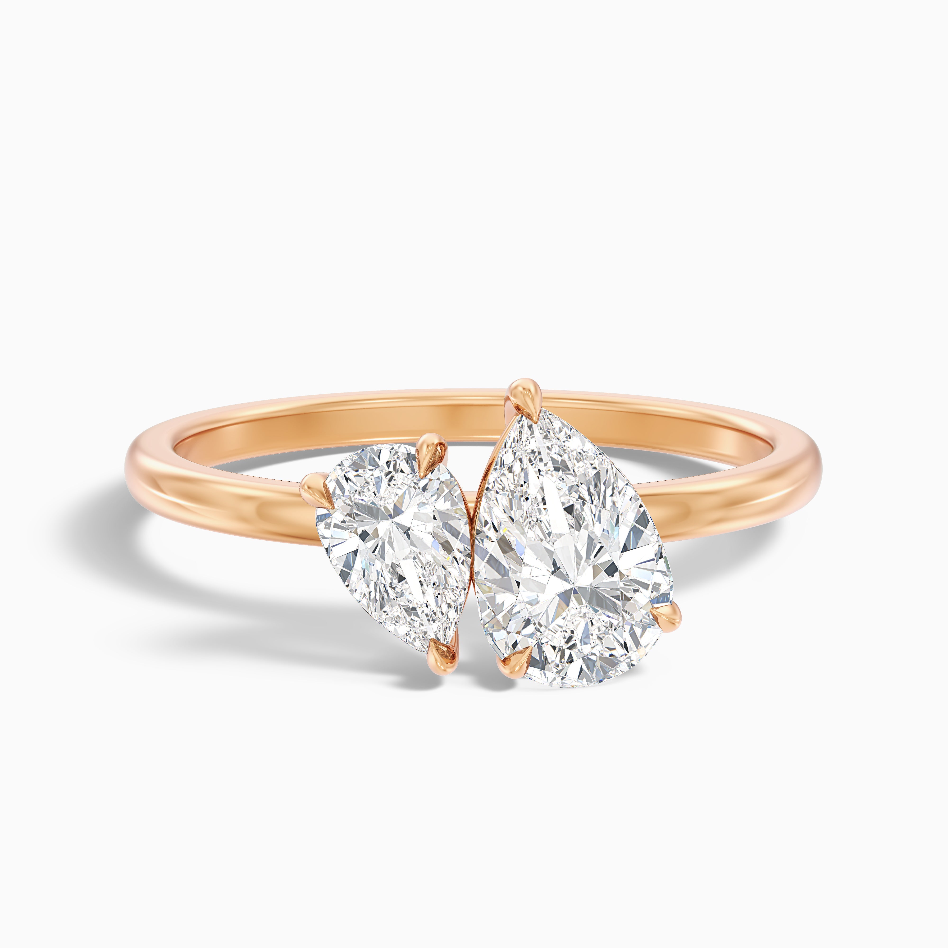 Rosalyn Toi Et Moi Engagement Ring with Pear Diamonds in rose gold, available in moissanite and lab-grown diamond options