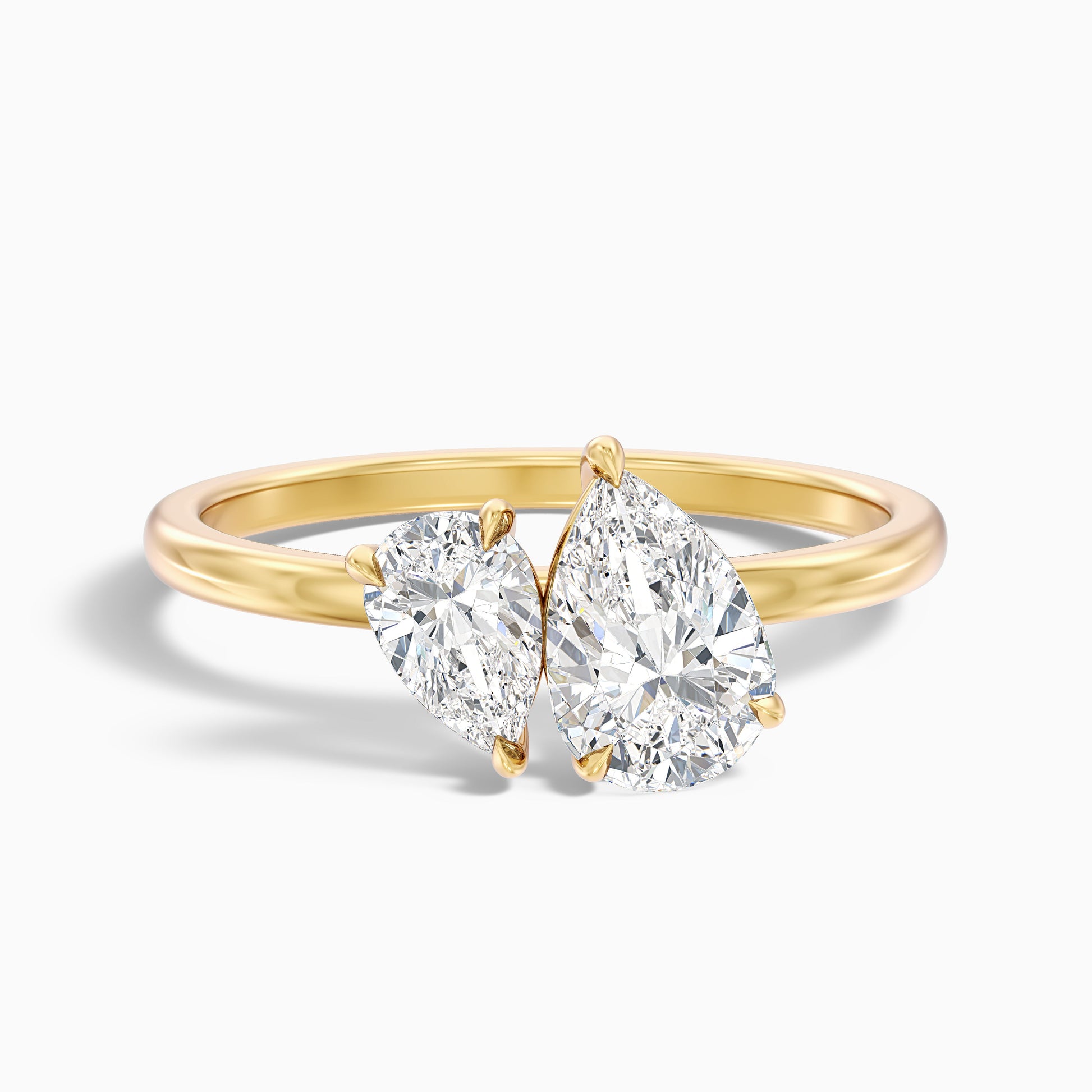 Rosalyn Toi Et Moi Engagement Ring with pear diamonds in yellow gold, available in both moissanite and lab-grown diamond options