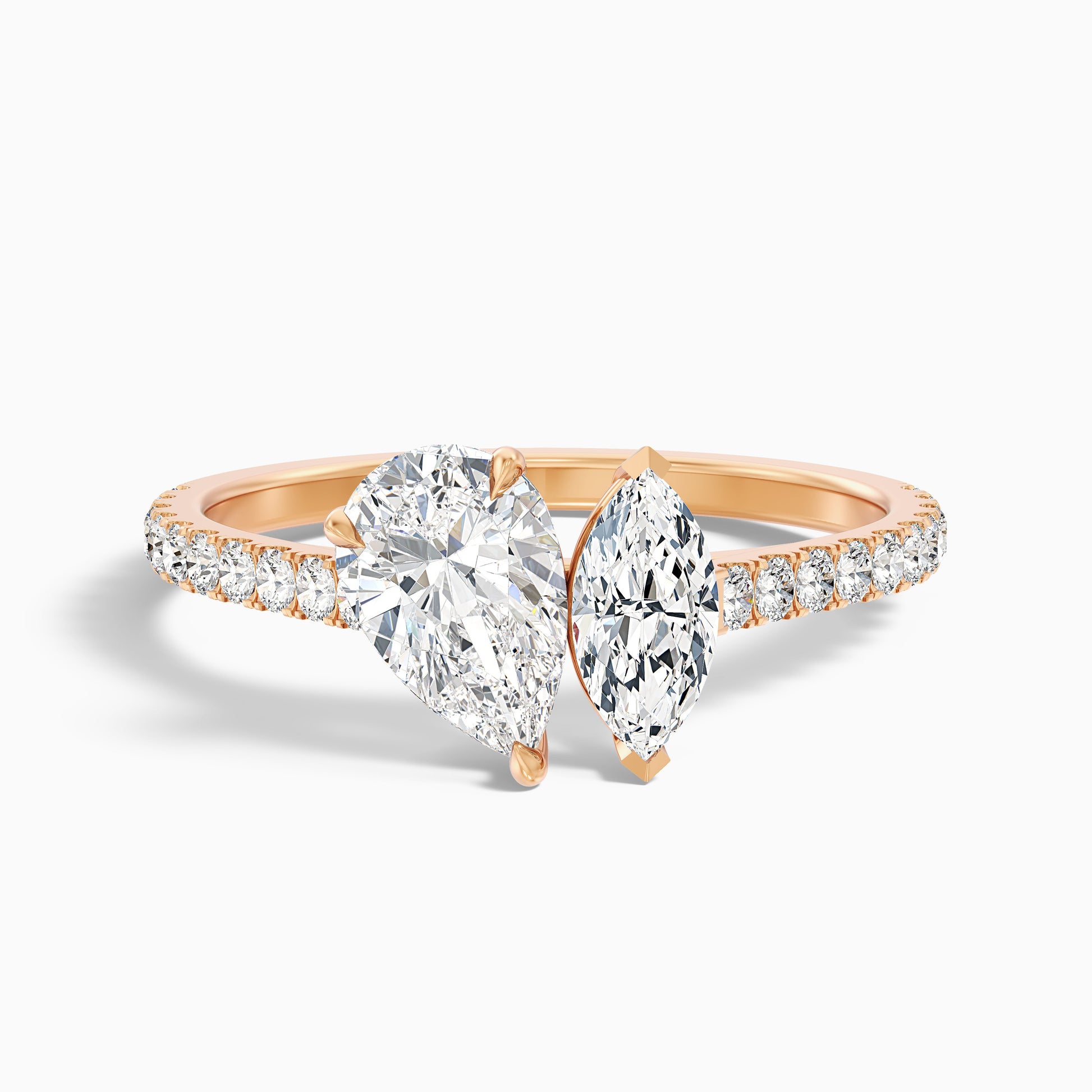 Theresa Toi Et Moi Diamond Ring with Pear and Marquise Cut Diamonds in Rose Gold, available in both Moissanite and Lab-Grown Diamond options