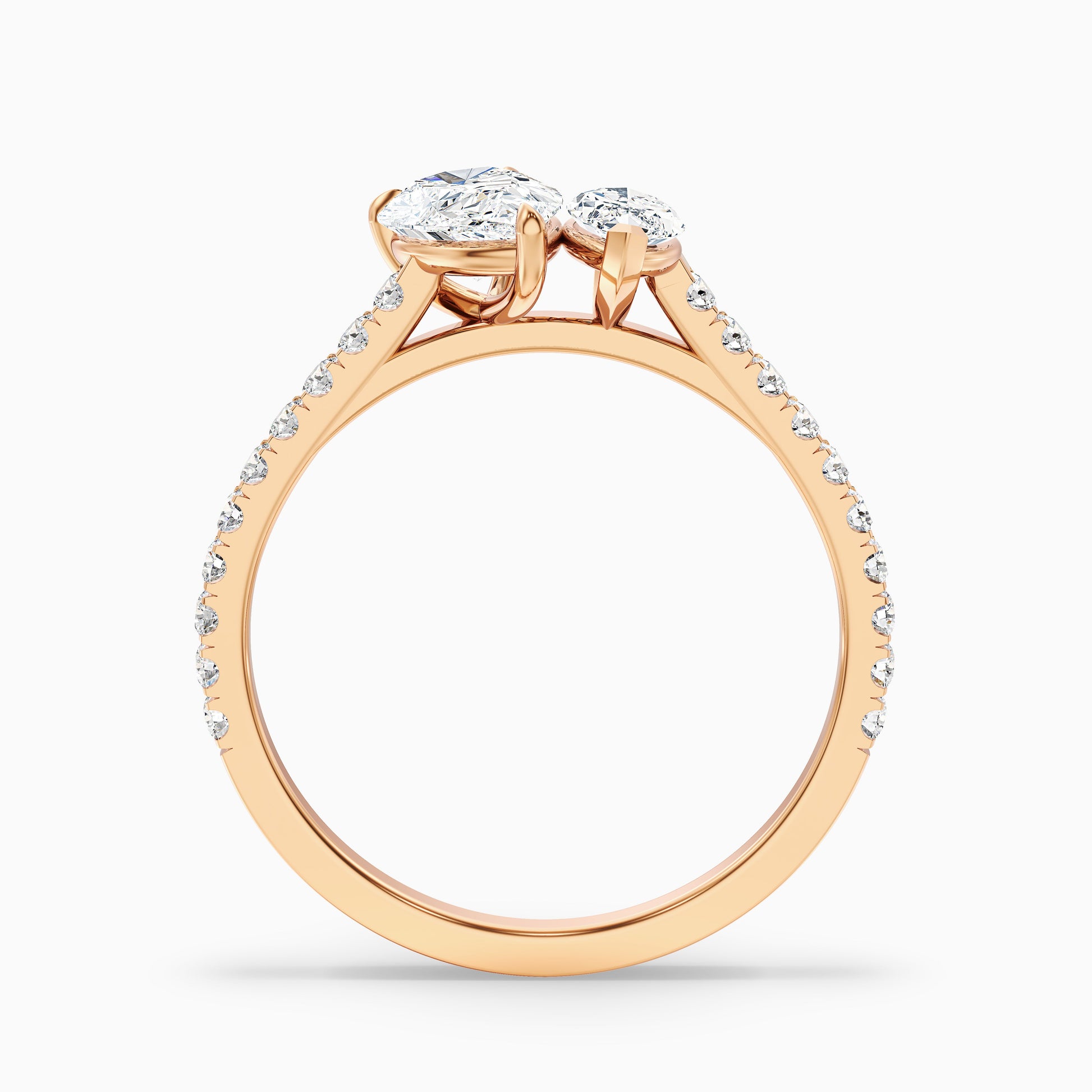 Elegant Theresa Toi Et Moi Diamond Ring with Pear and Marquise Cut Diamonds, set in Rose Gold, featuring both Moissanite and Lab-Grown Diamond options