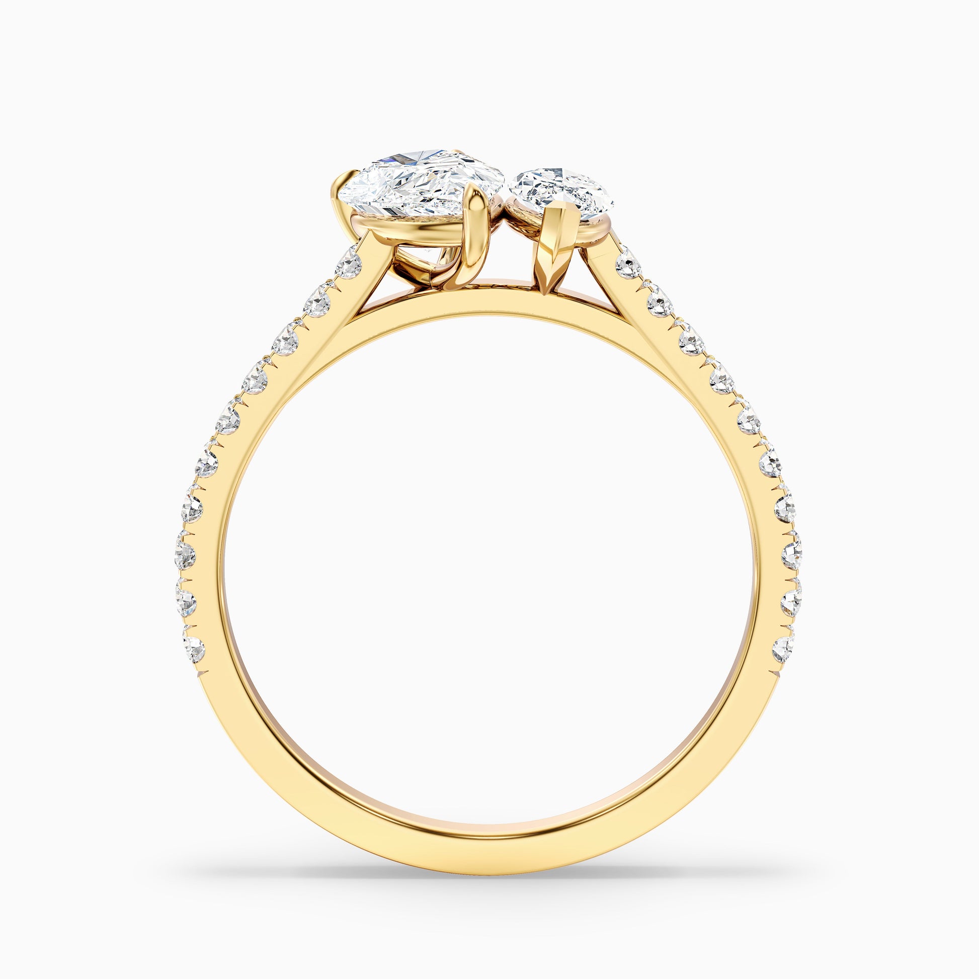 Elegant Theresa Toi Et Moi Diamond Ring with Pear and Marquise Cut Diamonds in Yellow Gold, featuring both Moissanite and Lab-Grown Diamond options