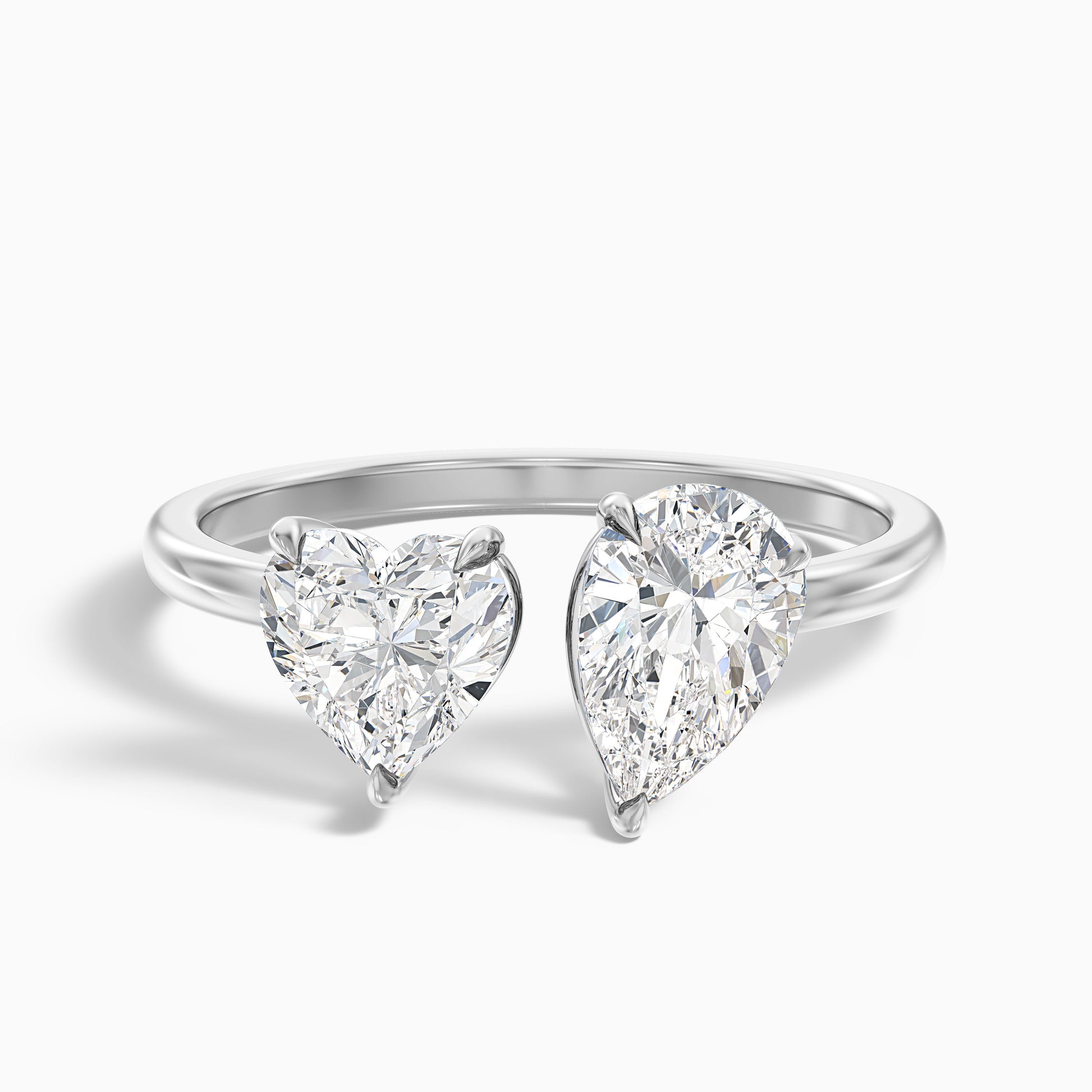 Crystal Toi Et Moi Engagement Ring with Heart and Pear Cut Diamonds in White Gold and Platinum, available in Moissanite and Lab-Grown Diamond options