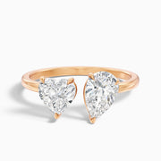 Crystal Toi Et Moi Moissanite Ring With Heart and Pear Cut Diamonds