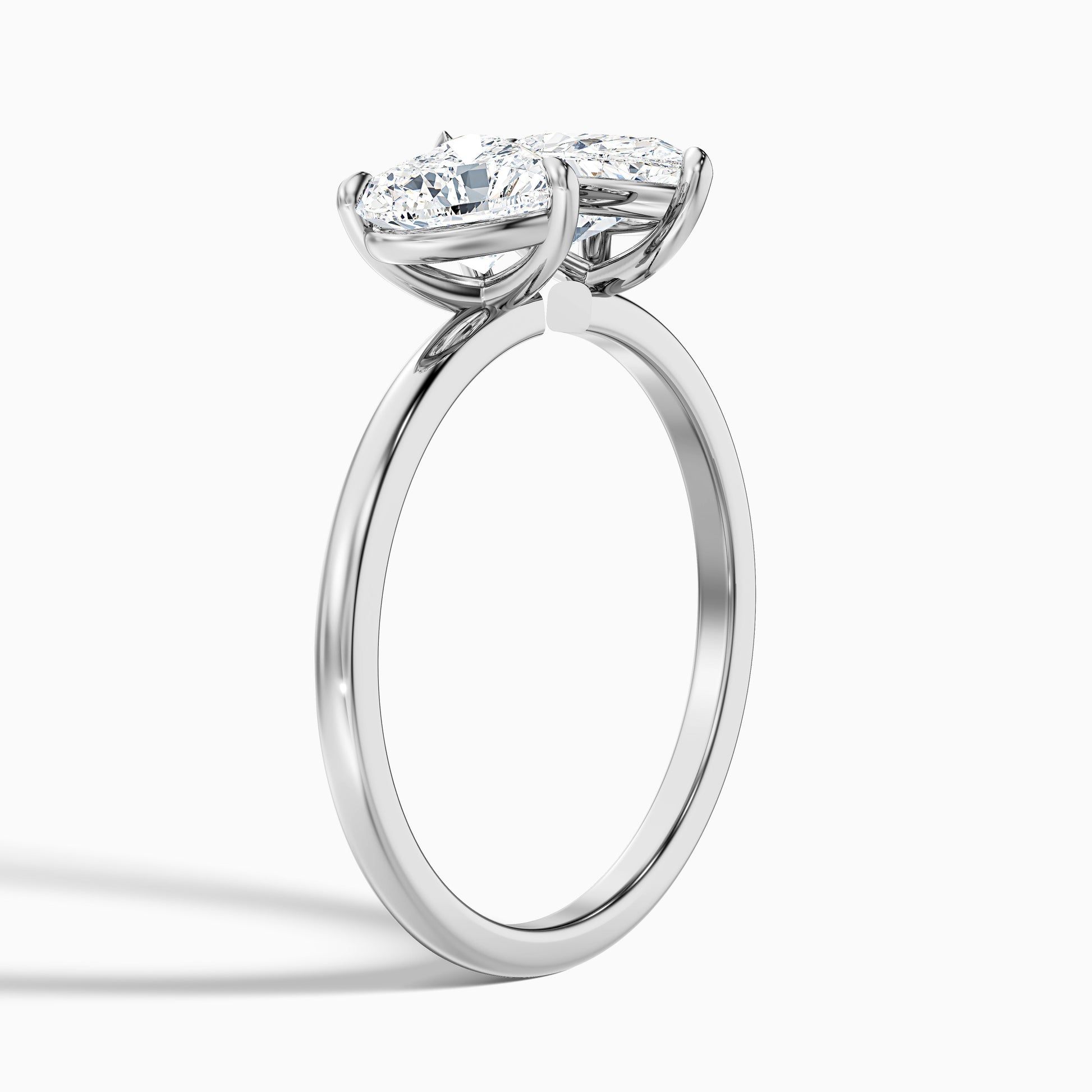 Crystal Toi Et Moi Engagement Ring with Heart and Pear Cut Diamonds in White Gold and Platinum, available in both Moissanite and Lab-Grown Diamond