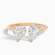 Crystal Toi Et Moi Engagement Ring with Heart and Pear Cut Diamonds in Rose Gold, available in Moissanite and Lab-Grown Diamond options