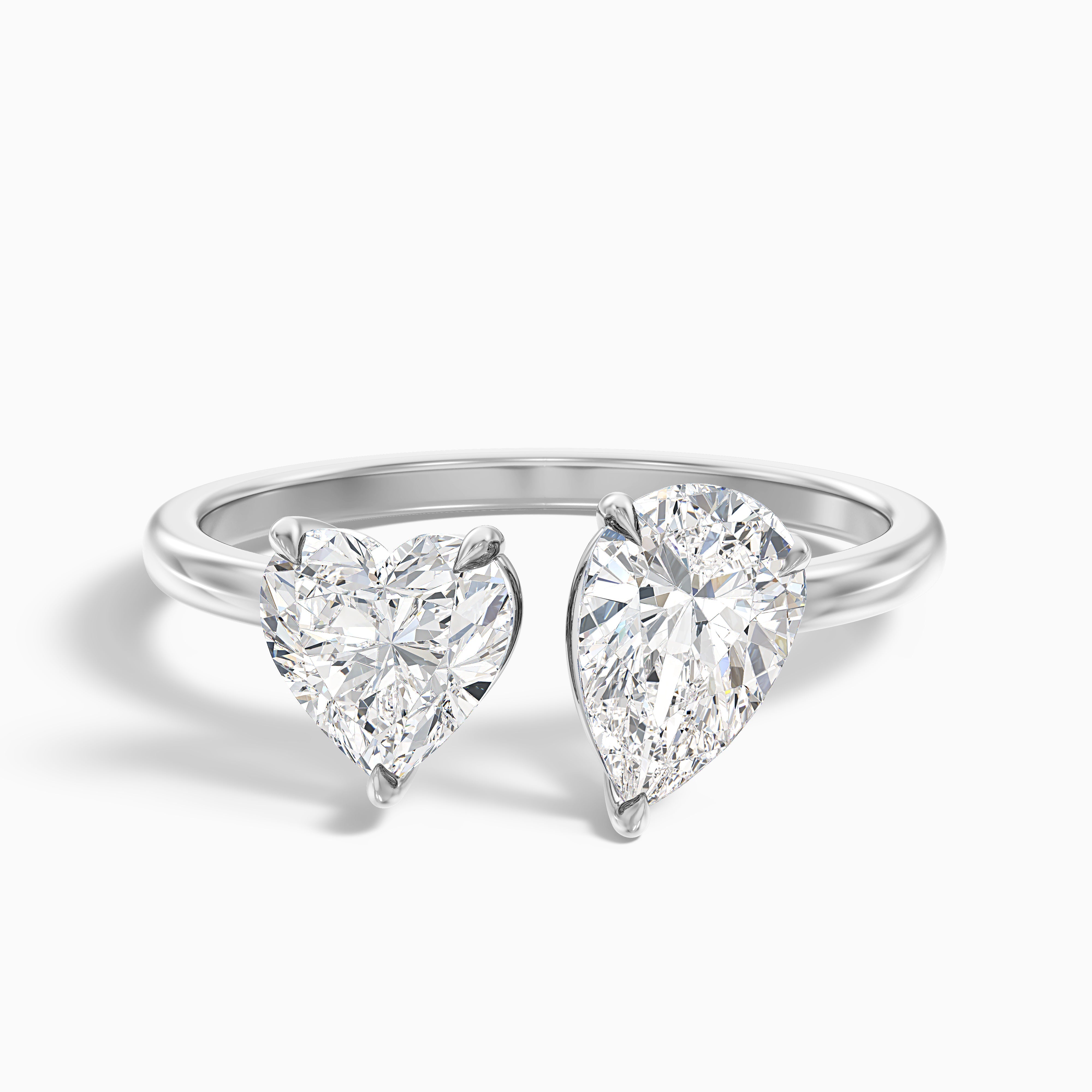 Crystal Toi Et Moi Moissanite Ring With Heart and Pear Cut Diamonds
