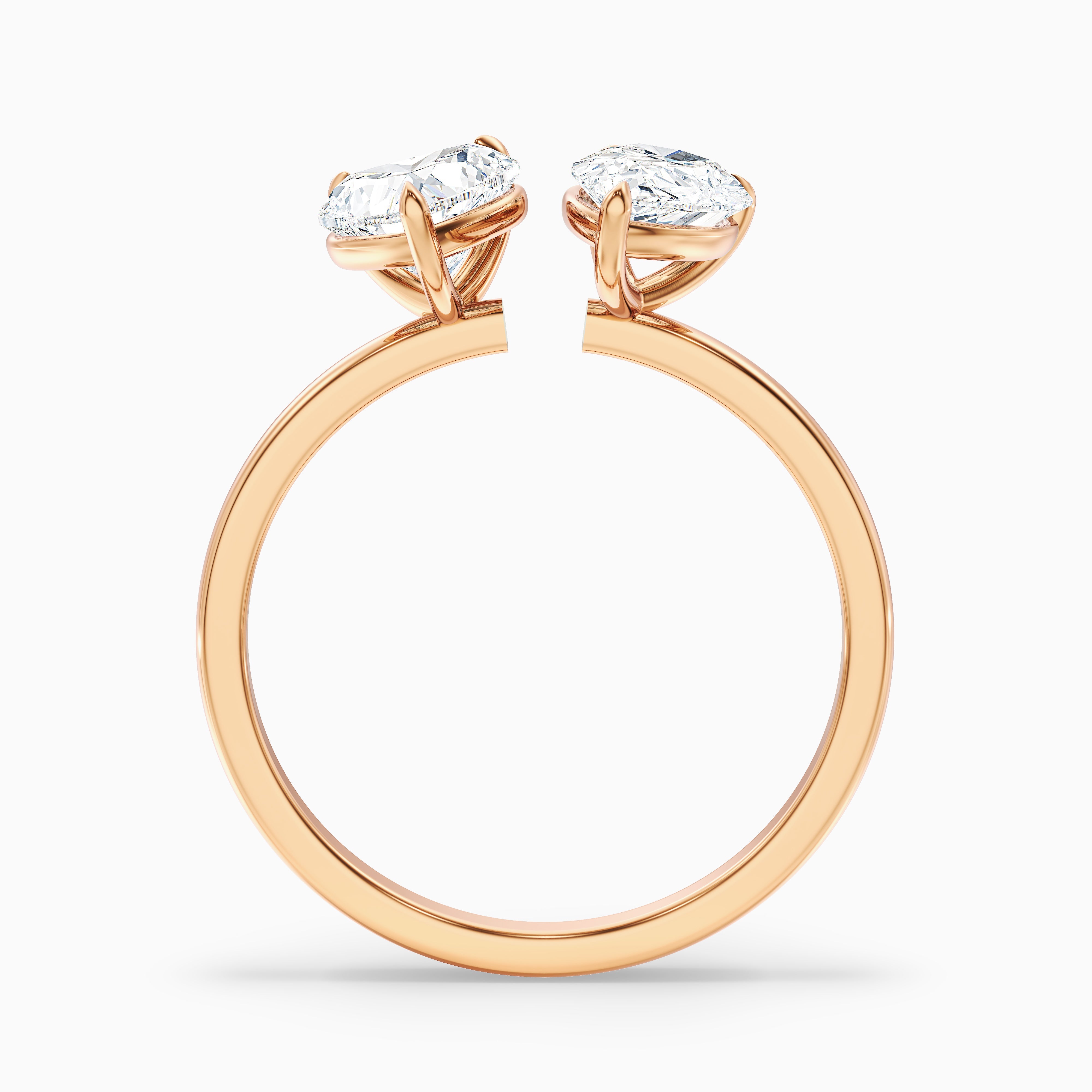 Rose Gold Crystal Toi Et Moi Engagement Ring featuring Heart and Pear Cut Diamonds, offered in Moissanite and Lab-Grown Diamond