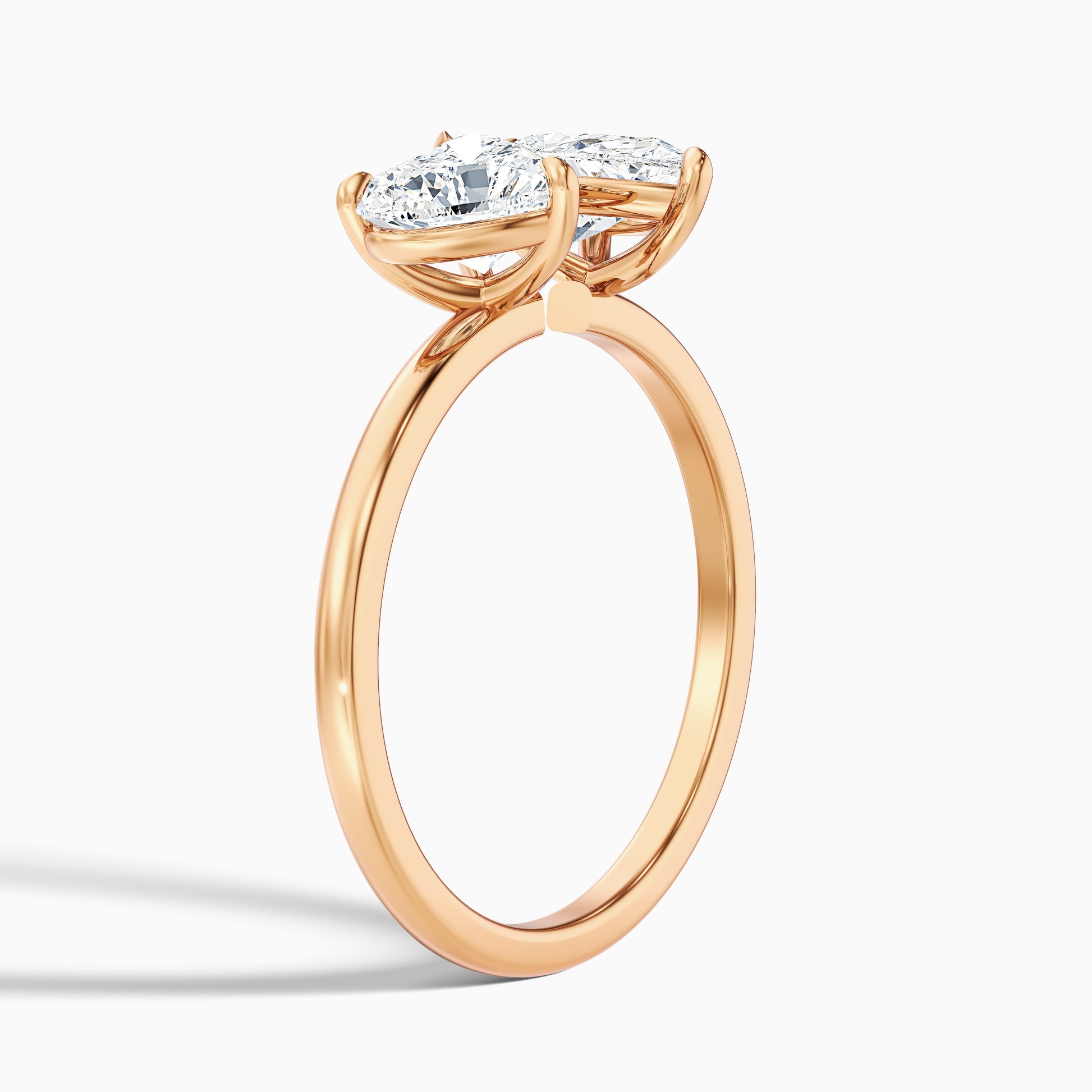 Heart and Pear Cut Diamond Crystal Toi Et Moi Engagement Ring in Rose Gold, available in both Moissanite and Lab-Grown Diamond