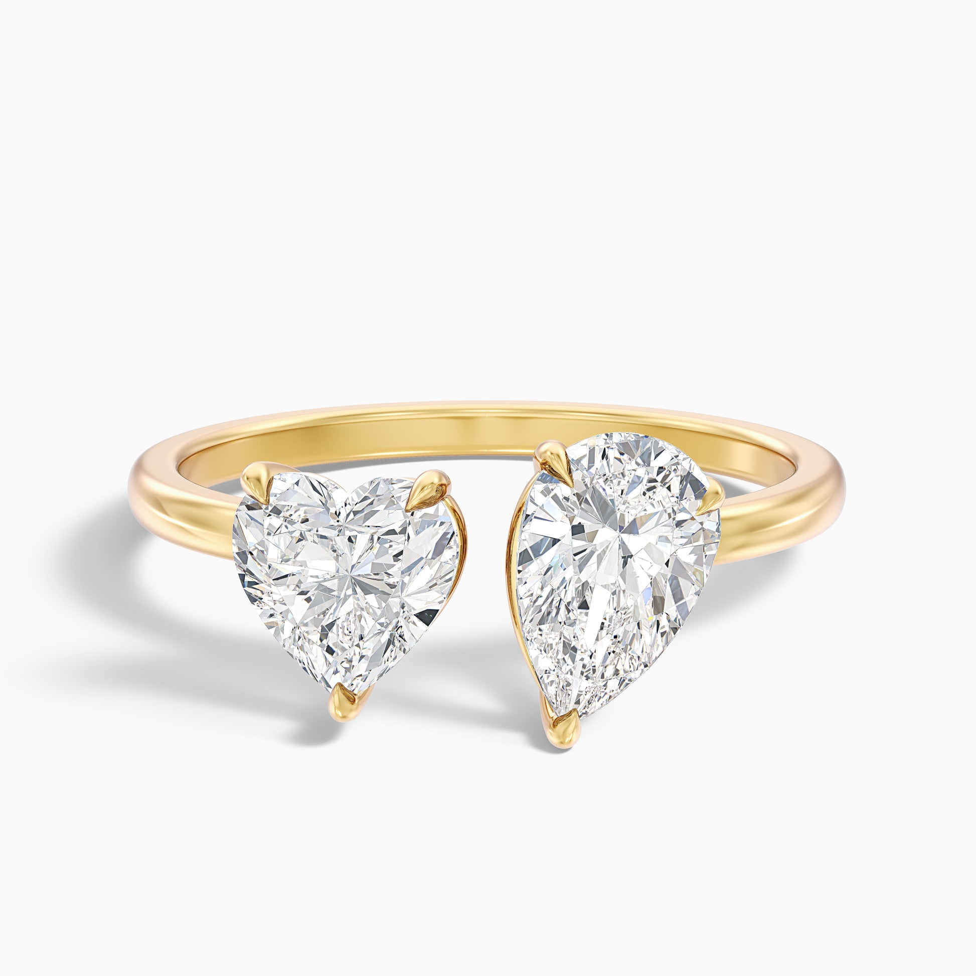 Crystal Toi Et Moi Engagement Ring with Heart and Pear Cut Diamonds in Yellow Gold, available in Moissanite and Lab-Grown Diamond options