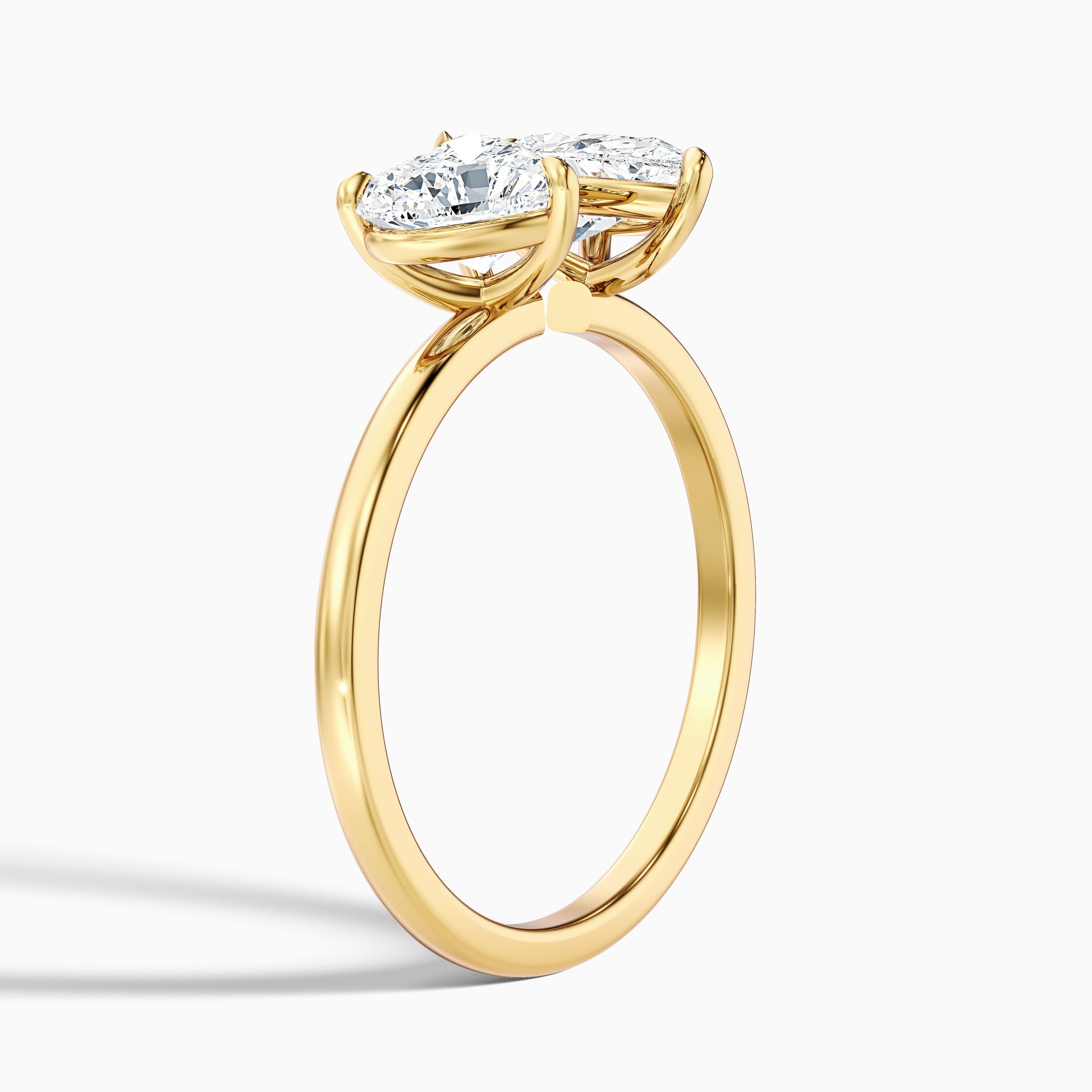 Crystal Toi Et Moi Engagement Ring with Heart and Pear Cut Diamonds in Yellow Gold, available in both Moissanite and Lab-Grown Diamond