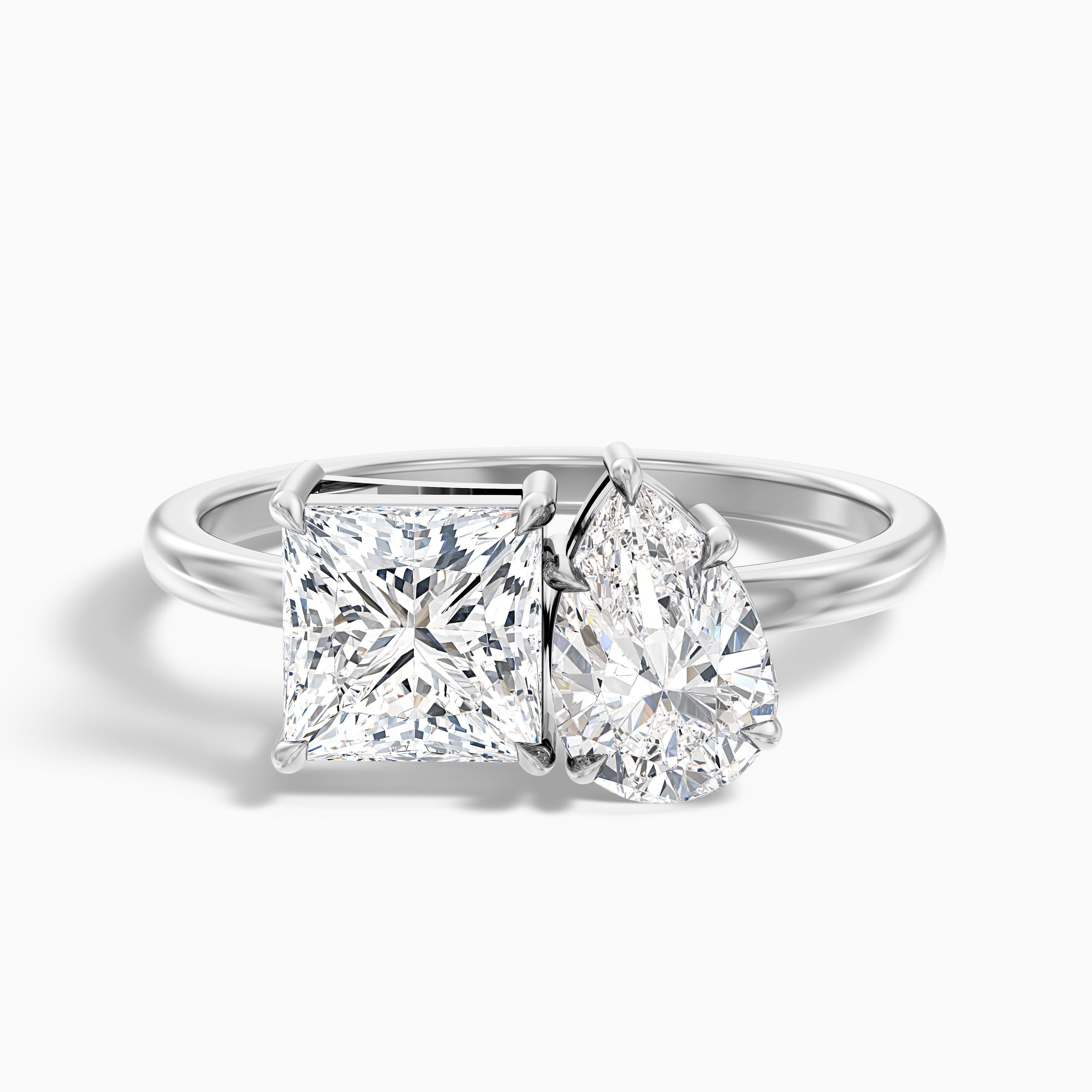 Amelia Toi Et Moi Moissanite Ring With Princess And Pear Cut Diamonds