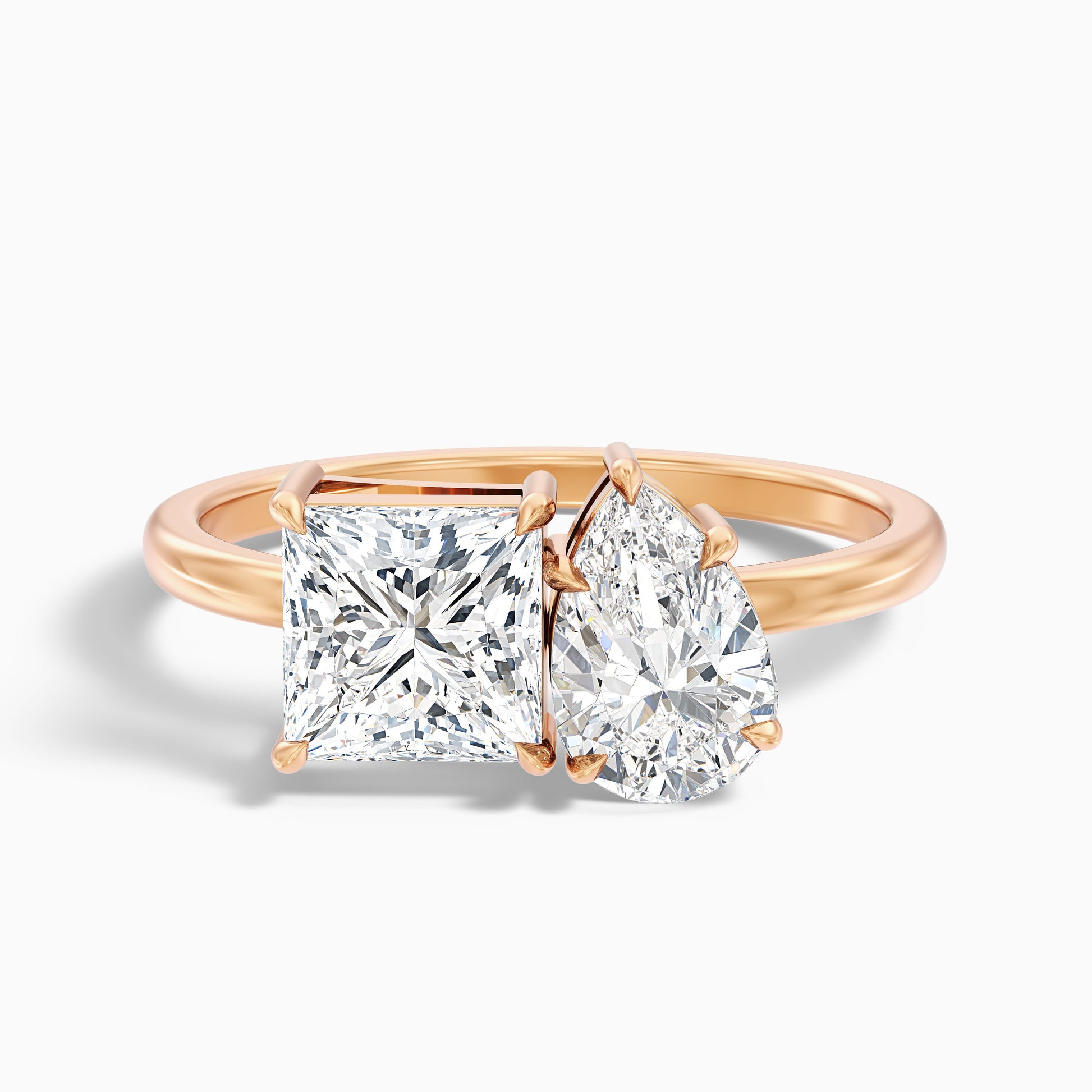 Amelia Toi Et Moi Diamond Ring in Rose Gold with Princess and Pear Cut Diamonds, available in both Moissanite and Lab-Grown Diamond