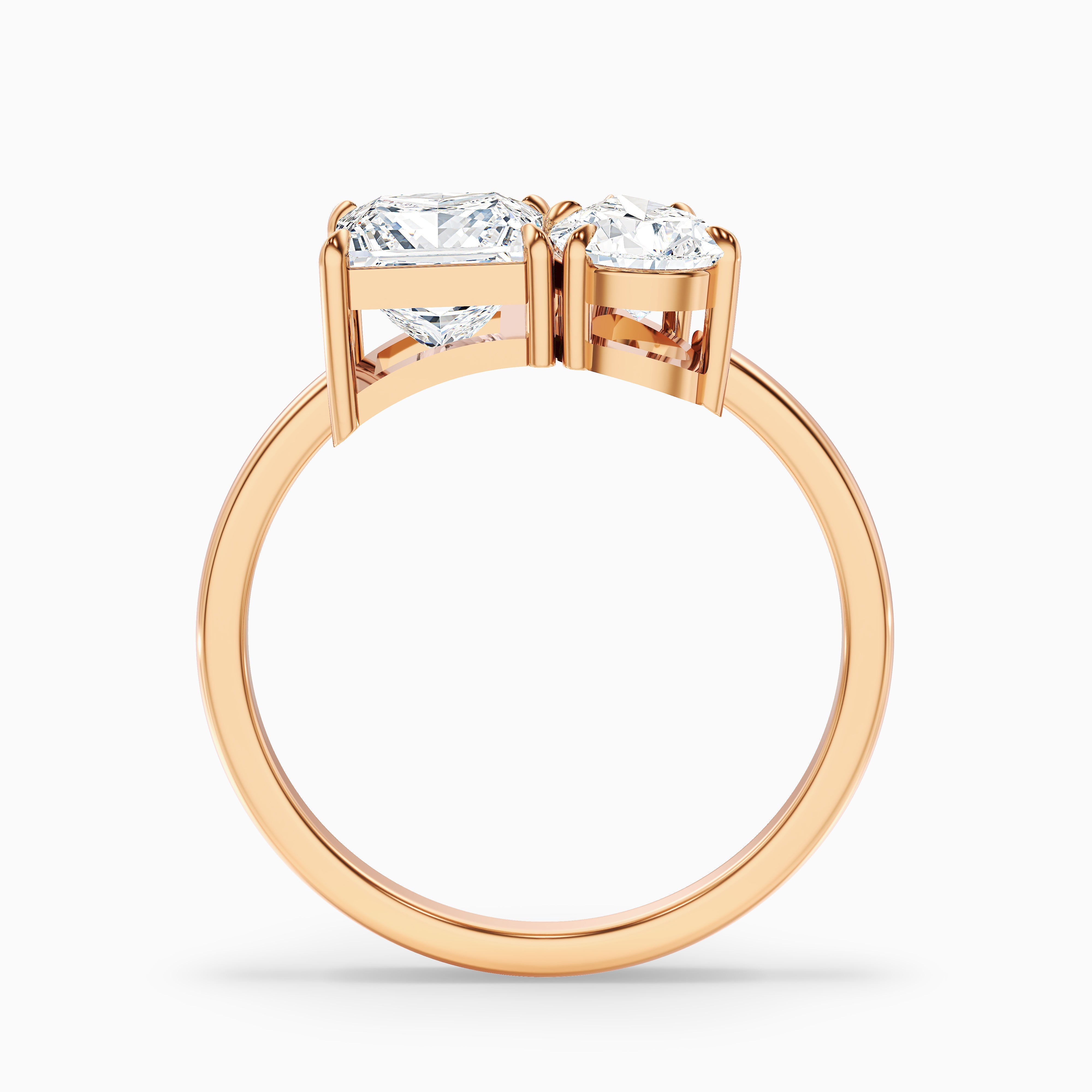 Amelia Toi Et Moi Engagement Ring in Rose Gold featuring Princess and Pear Cut Diamonds, offered in Moissanite and Lab-Grown Diamond options