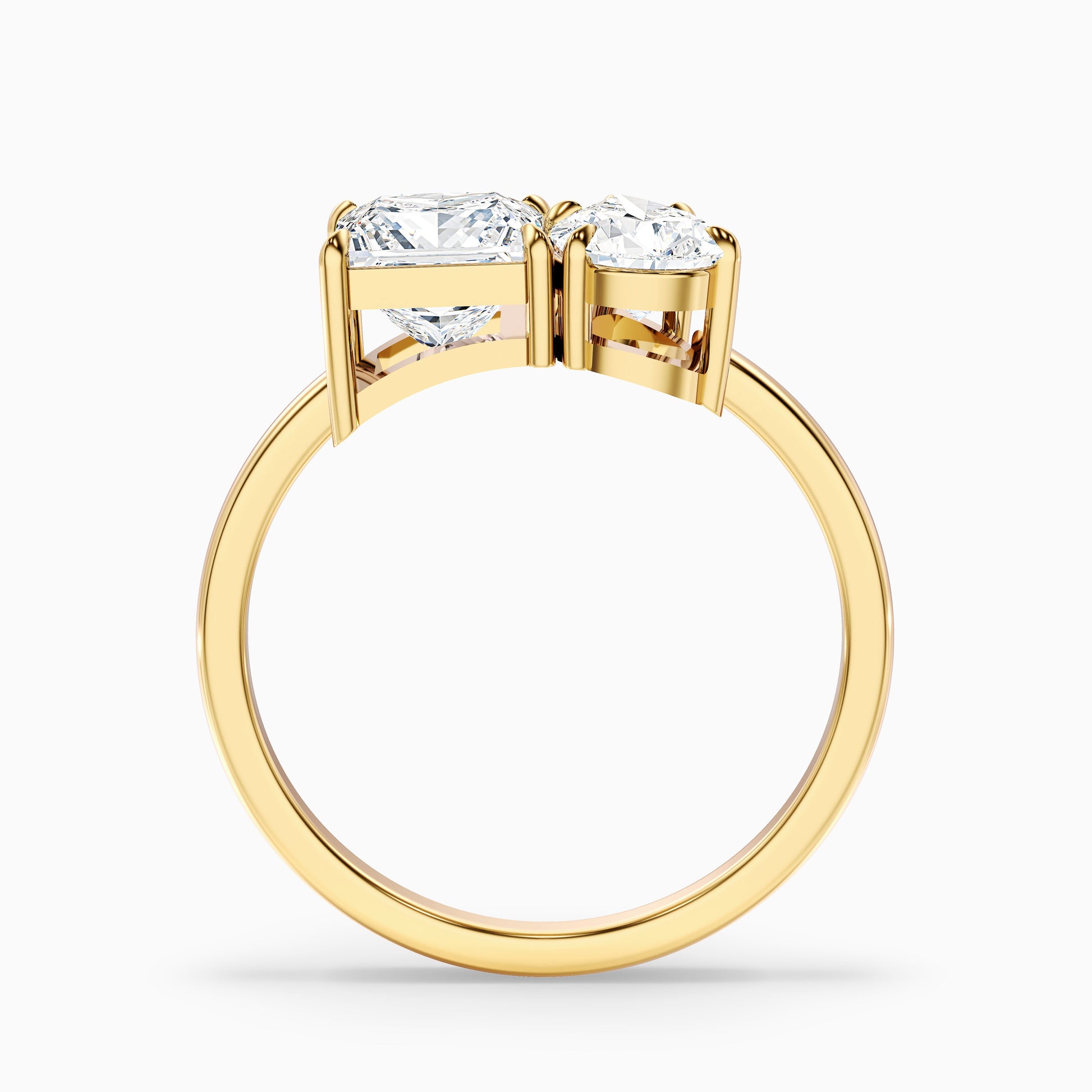 Amelia Toi Et Moi Engagement Ring in Yellow Gold featuring Princess and Pear Cut Diamonds, offered in Moissanite and Lab-Grown Diamond