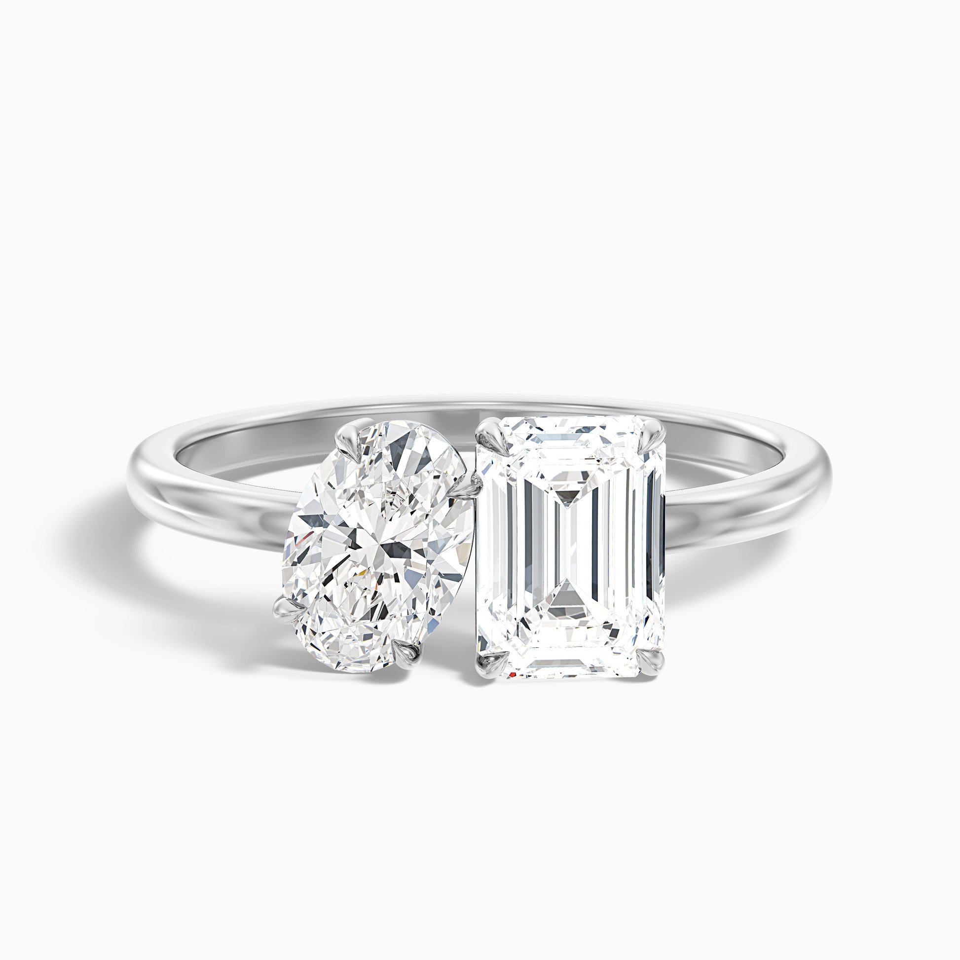 Isadora Toi Et Moi Engagement Ring with Oval and Emerald Cut Diamonds in White Gold and Platinum, available in Moissanite and Lab-Grown Diamond