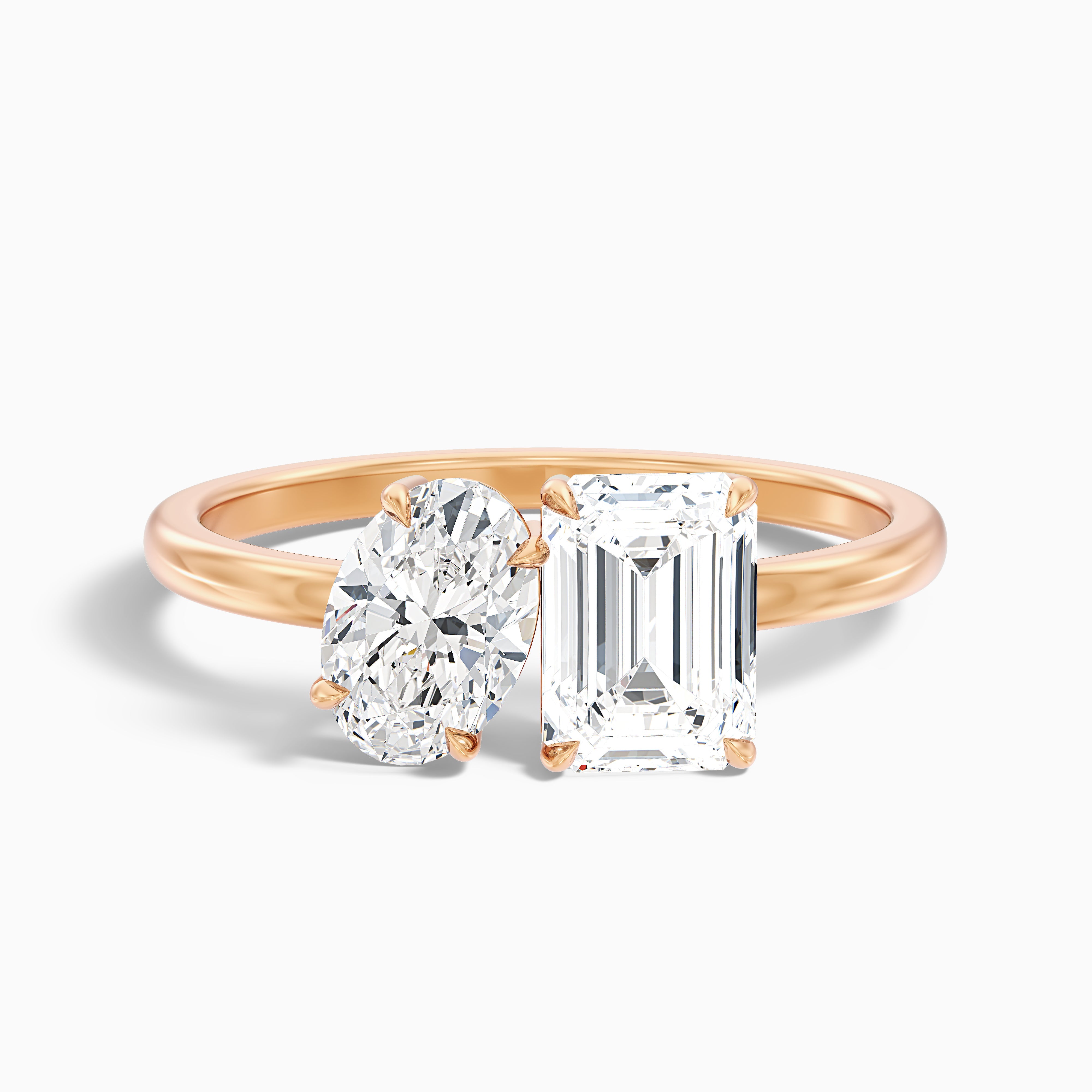 Isadora Toi Et Moi Engagement Ring with Oval and Emerald Cut Diamonds in Rose Gold, available in Moissanite and Lab-Grown Diamond