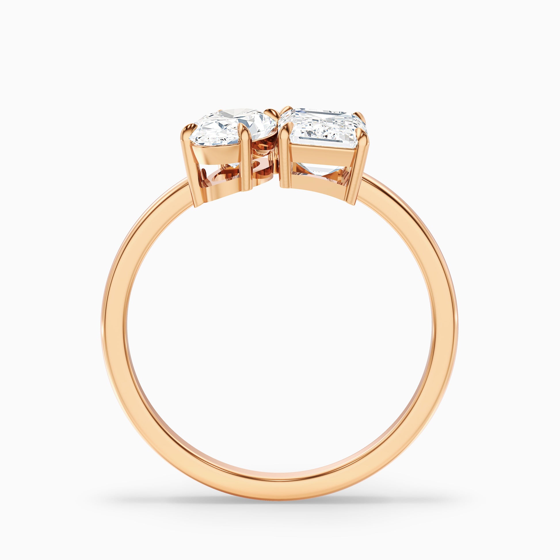 Isadora Toi Et Moi Engagement Ring with Oval and Emerald Cut Diamonds in Rose Gold, featuring Moissanite and Lab-Grown Diamond options