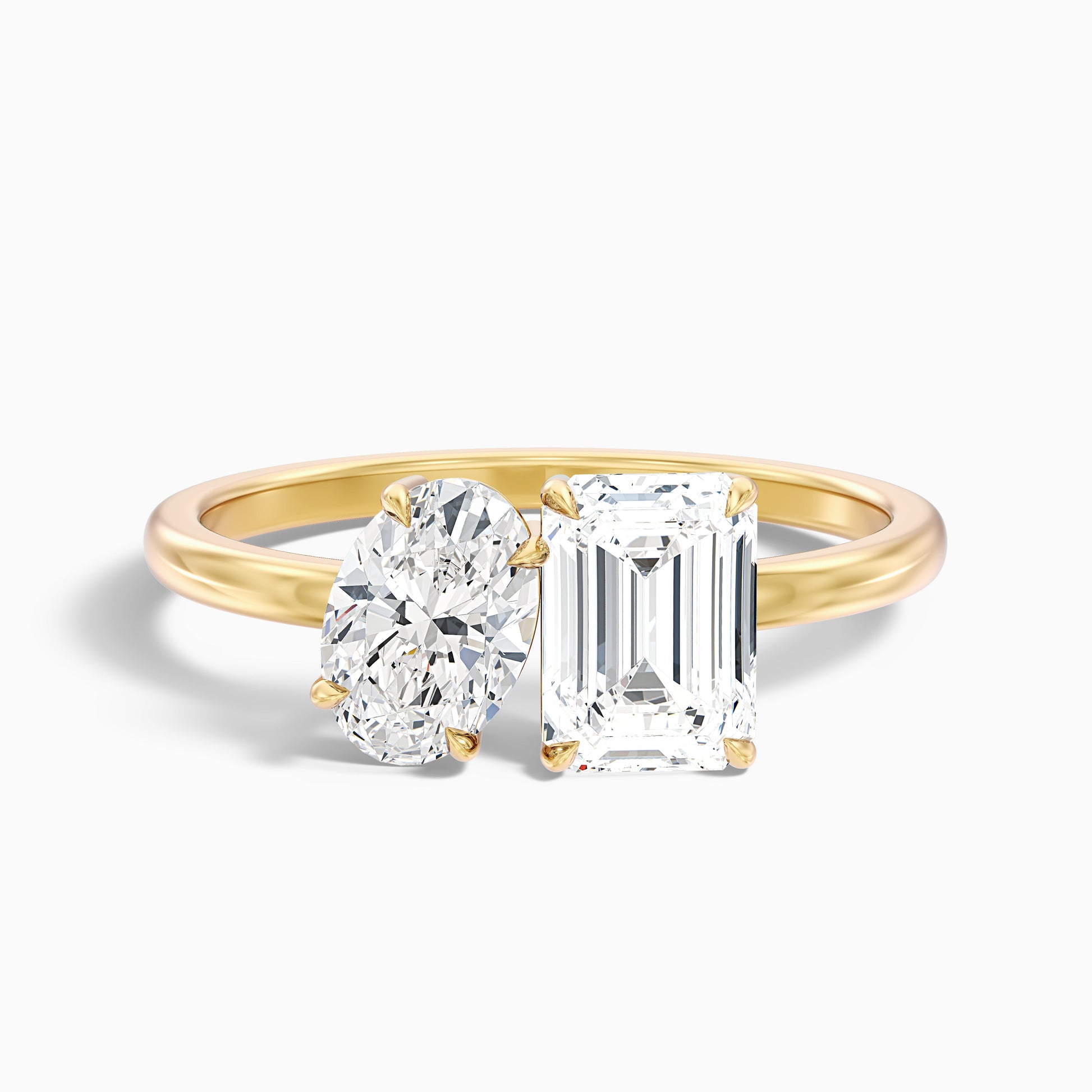 Isadora Toi Et Moi Engagement Ring with Oval and Emerald Cut Diamonds in Yellow Gold, available in Moissanite and Lab-Grown Diamond