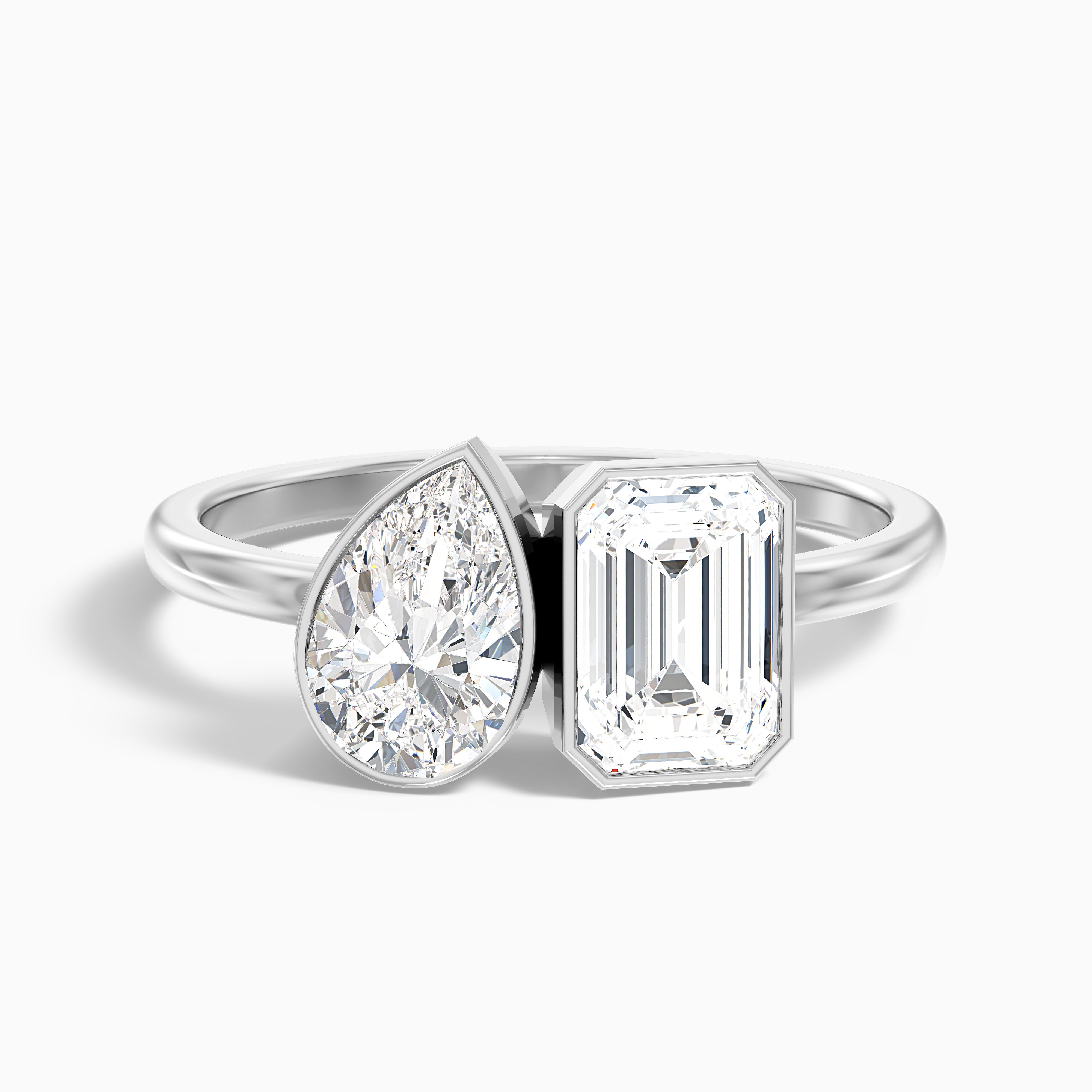 Helena Toi Et Moi Moissanite Ring With Pear And Emerald Cut Diamonds