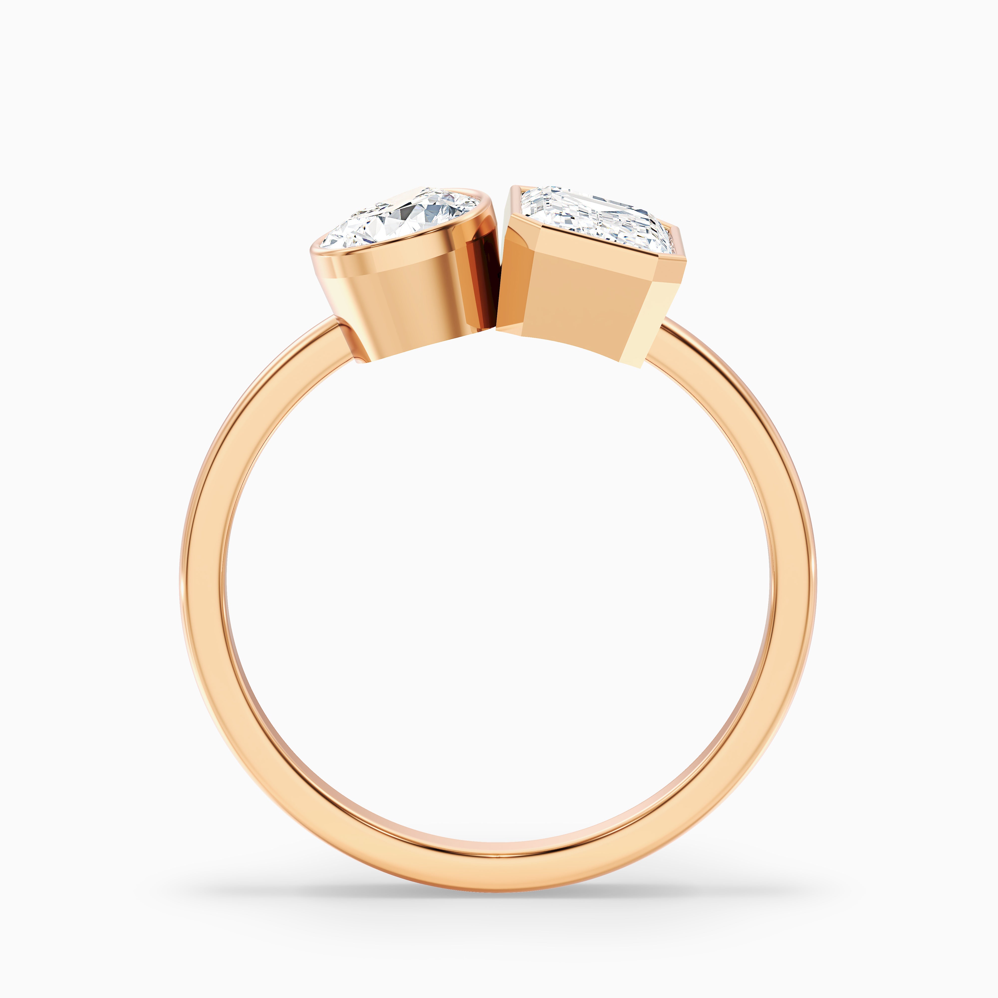 Rose Gold Helena Toi et Moi Ring Featuring Pear and Emerald Cut Diamonds - Choose Between Moissanite and Lab Grown Diamonds