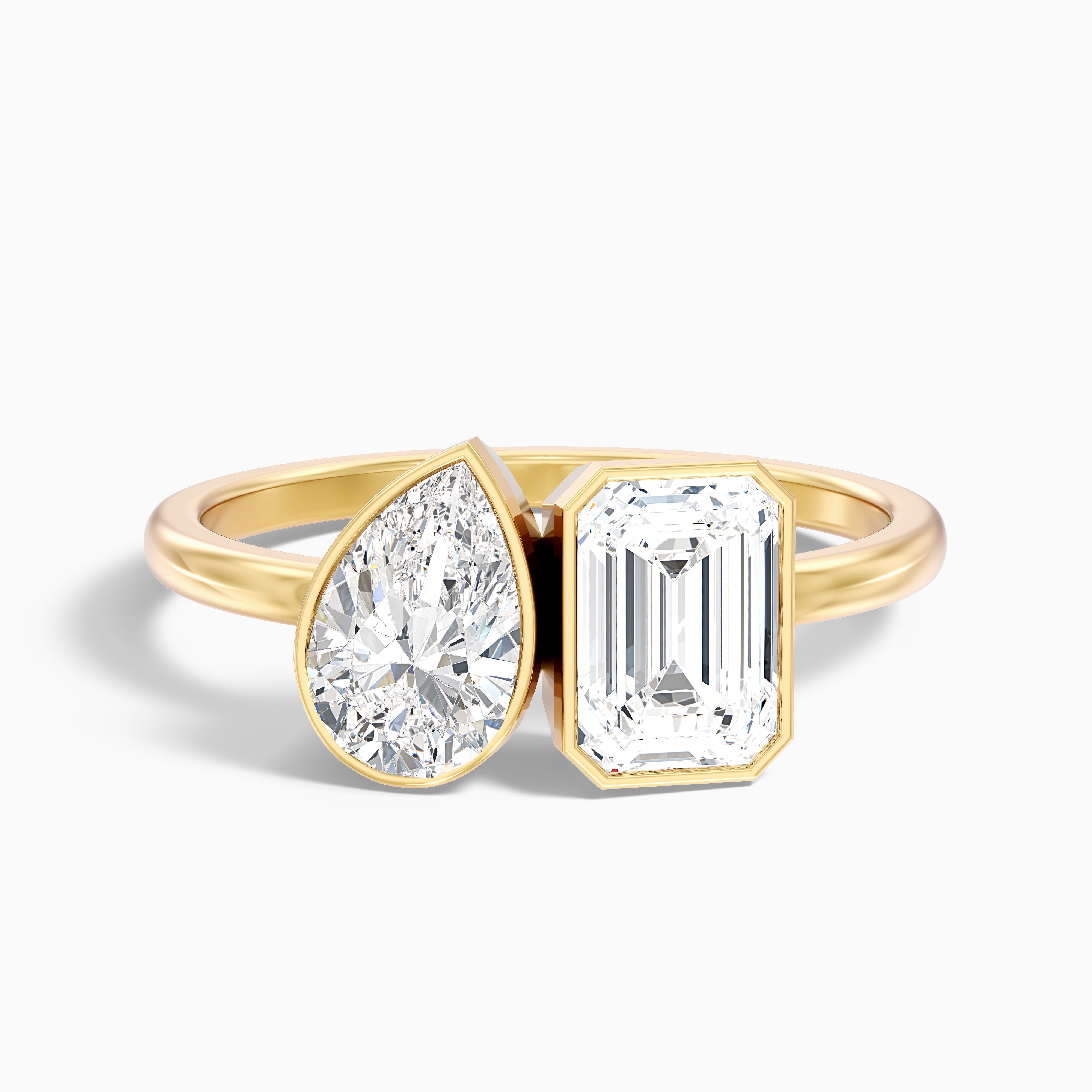 Helena Toi Et Moi Lab Grown Diamond Ring With Pear And Emerald Cut Diamonds
