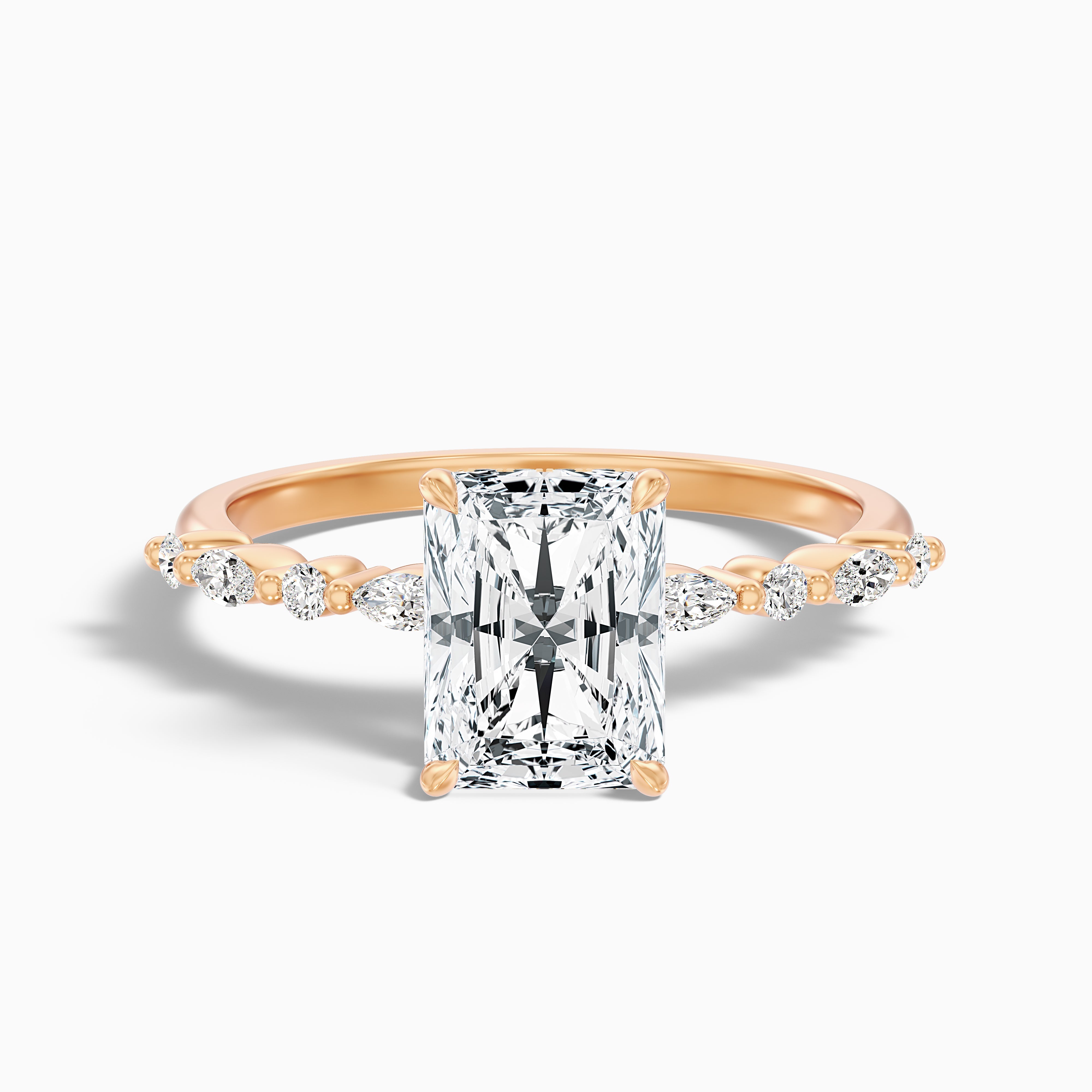 Kinslee Radiant Cut Hidden Halo Side Stone Moissanite Diamond Ring