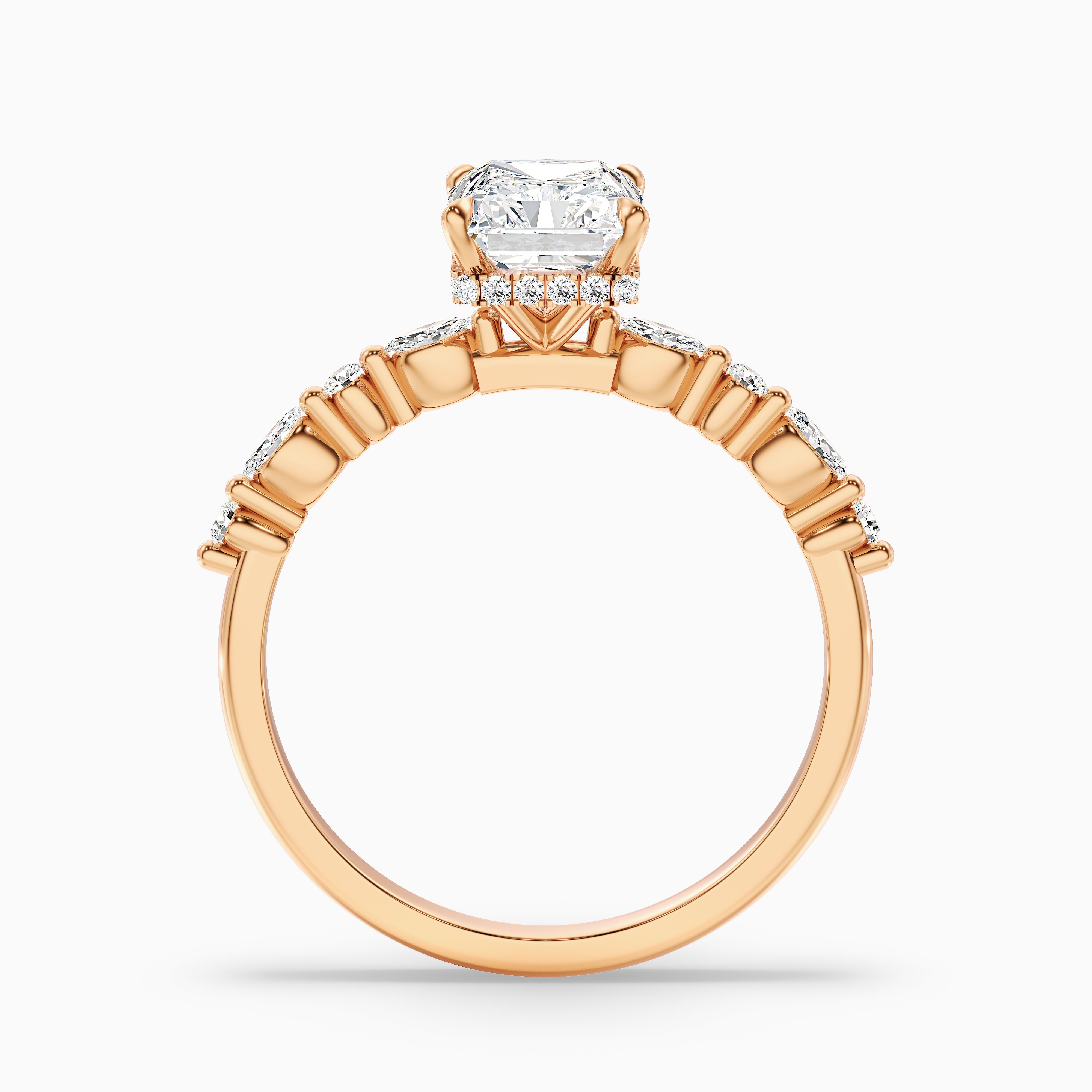 Kinslee Radiant Cut Hidden Halo Side Stone Moissanite Diamond Ring