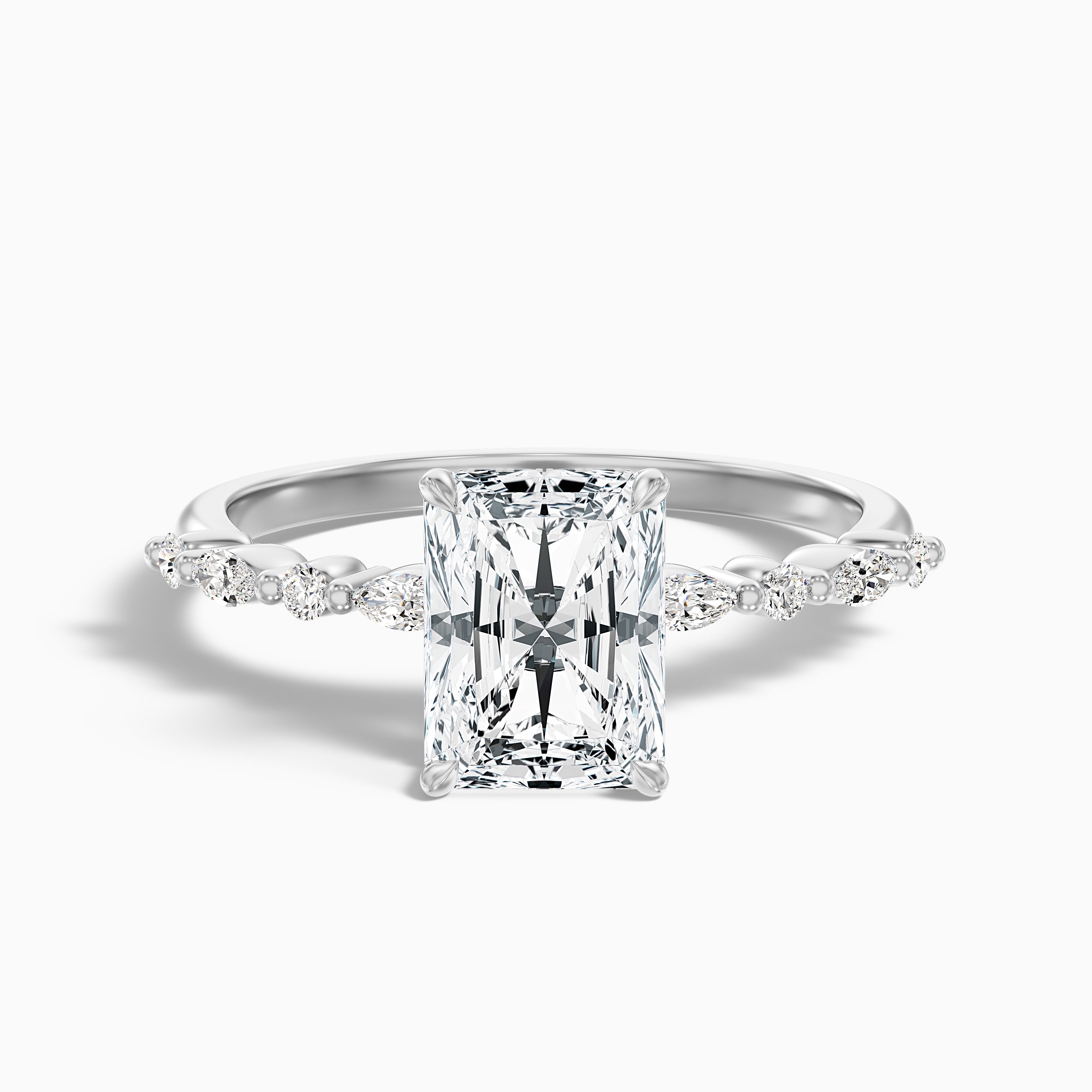 Kinslee Radiant Cut Hidden Halo Side Stone Lab Grown Diamond Ring