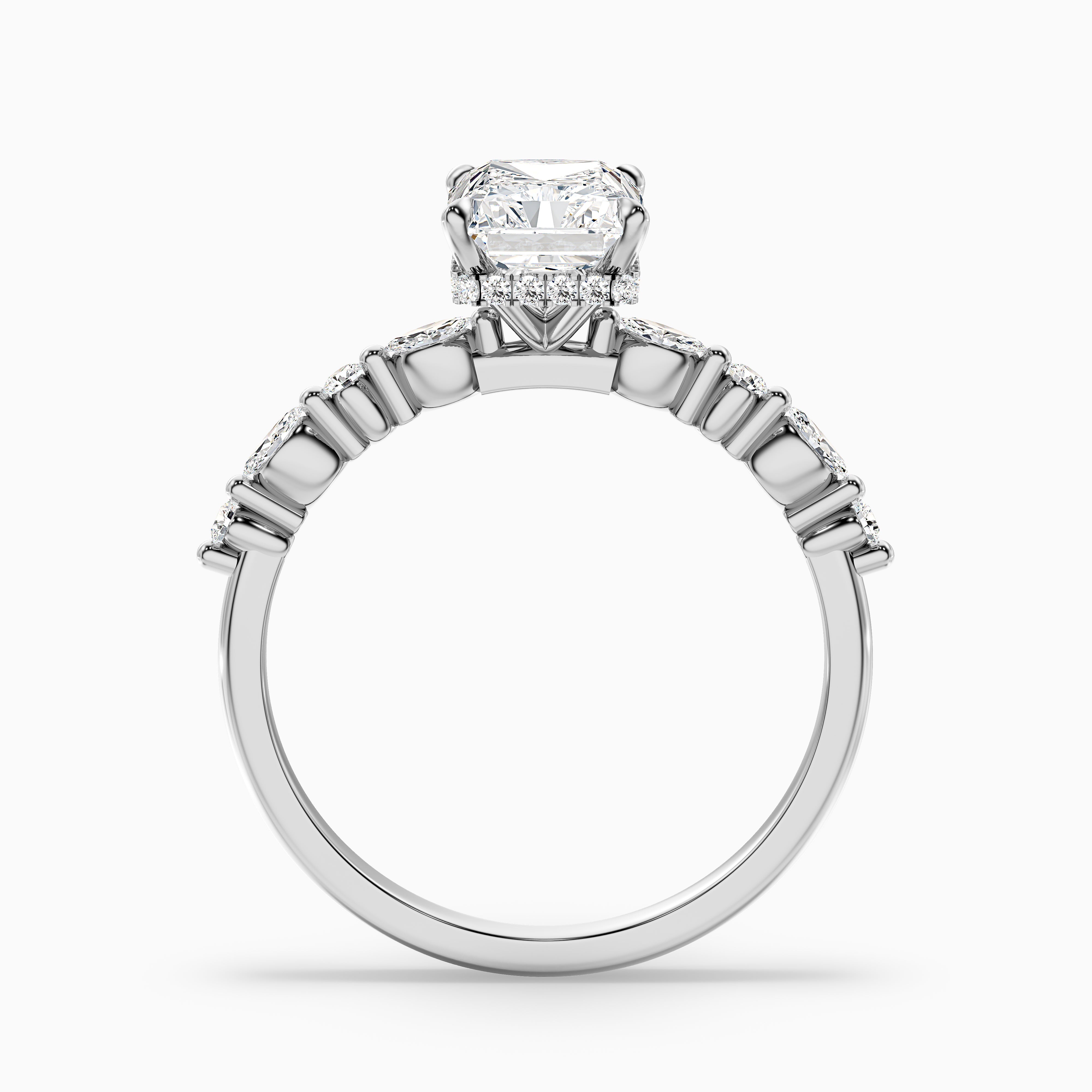 Kinslee Radiant Cut Hidden Halo Side Stone Moissanite Diamond Ring